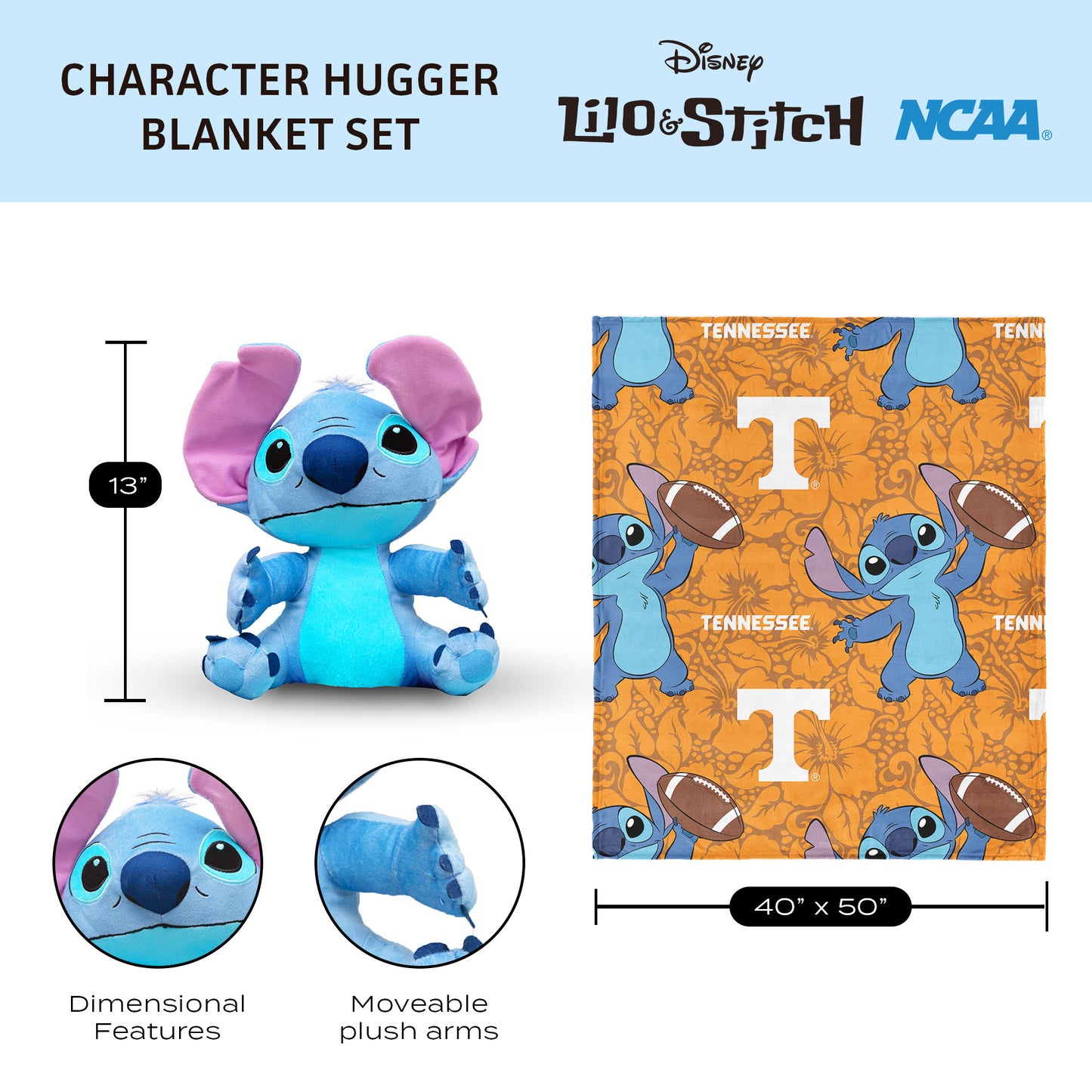 Tennessee Volunteers Lilo and Stitch Hugger Dimensions