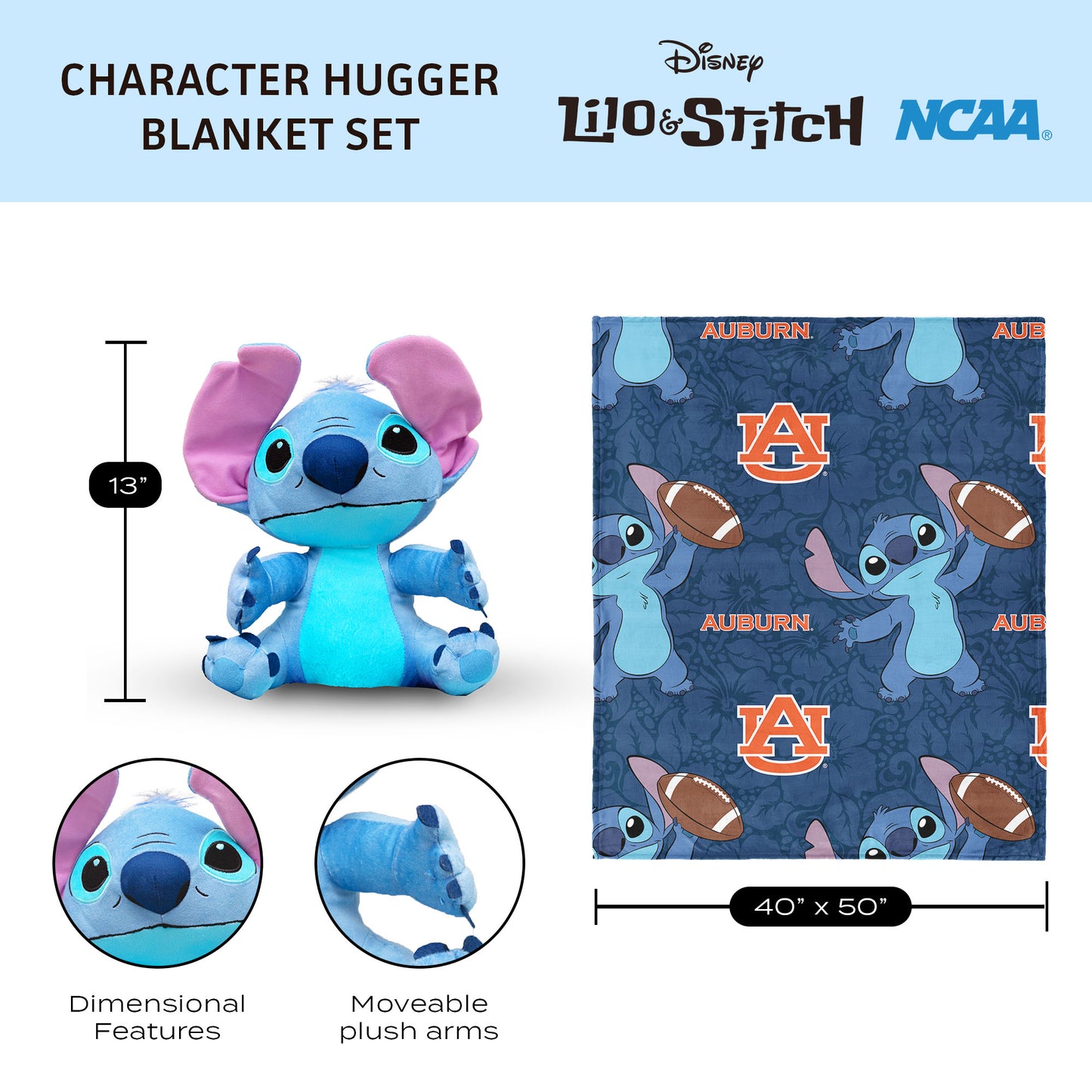 Auburn Tigers Lilo and Stitch Hugger Dimensions