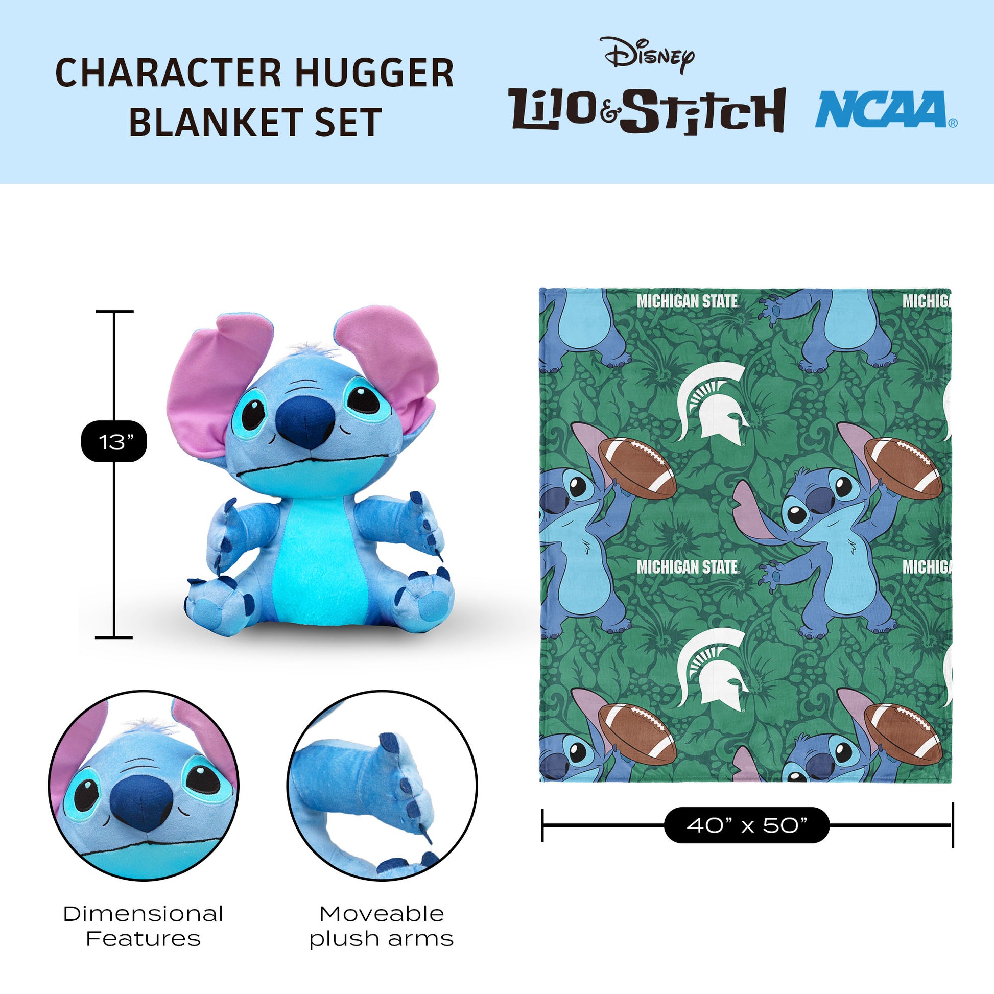 Michigan State Spartans Lilo and Stitch Hugger Dimensions