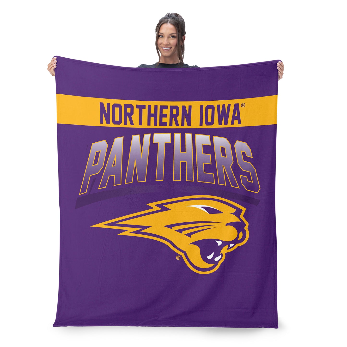 Northern Iowa Panthers BEVEL 50 X 60 SHERPA Throw Blanket Lifestyle