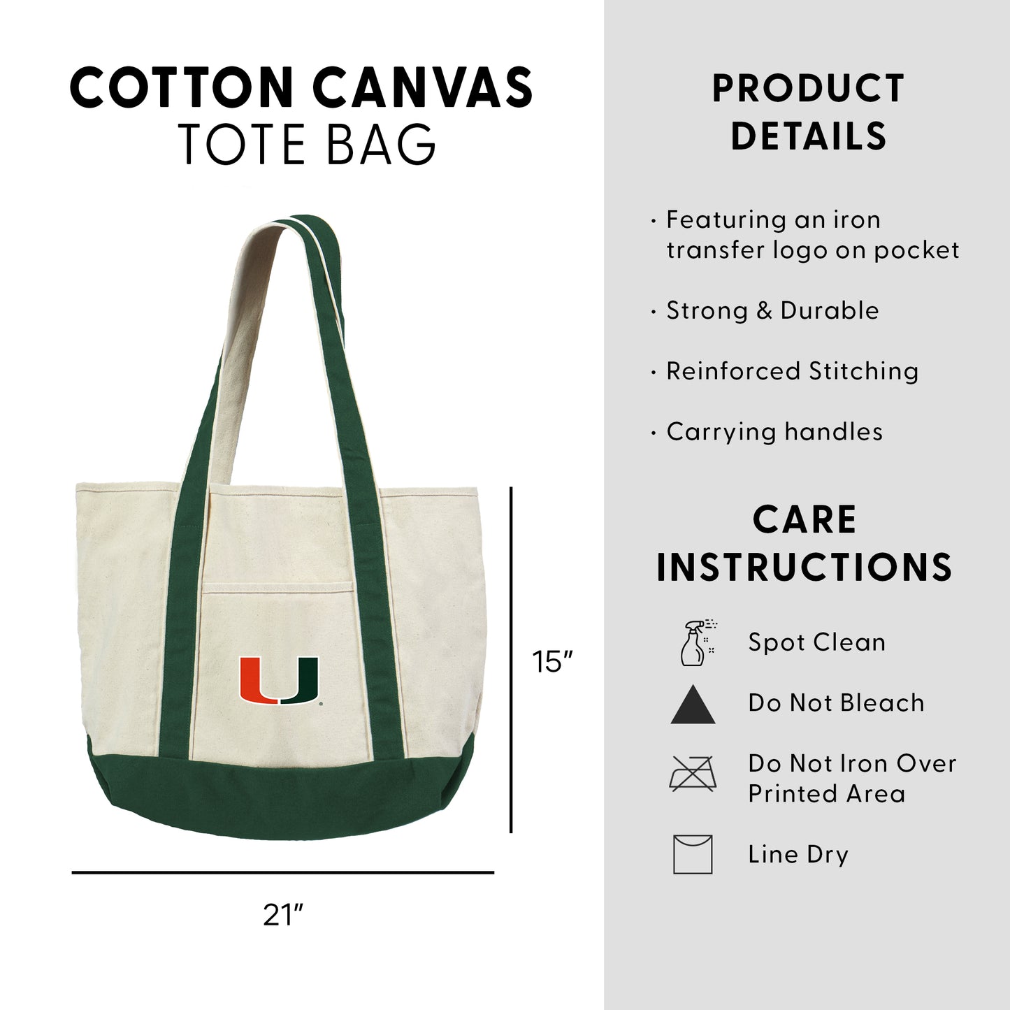 Miami Hurricanes Logo Canvas Tote Dimensions