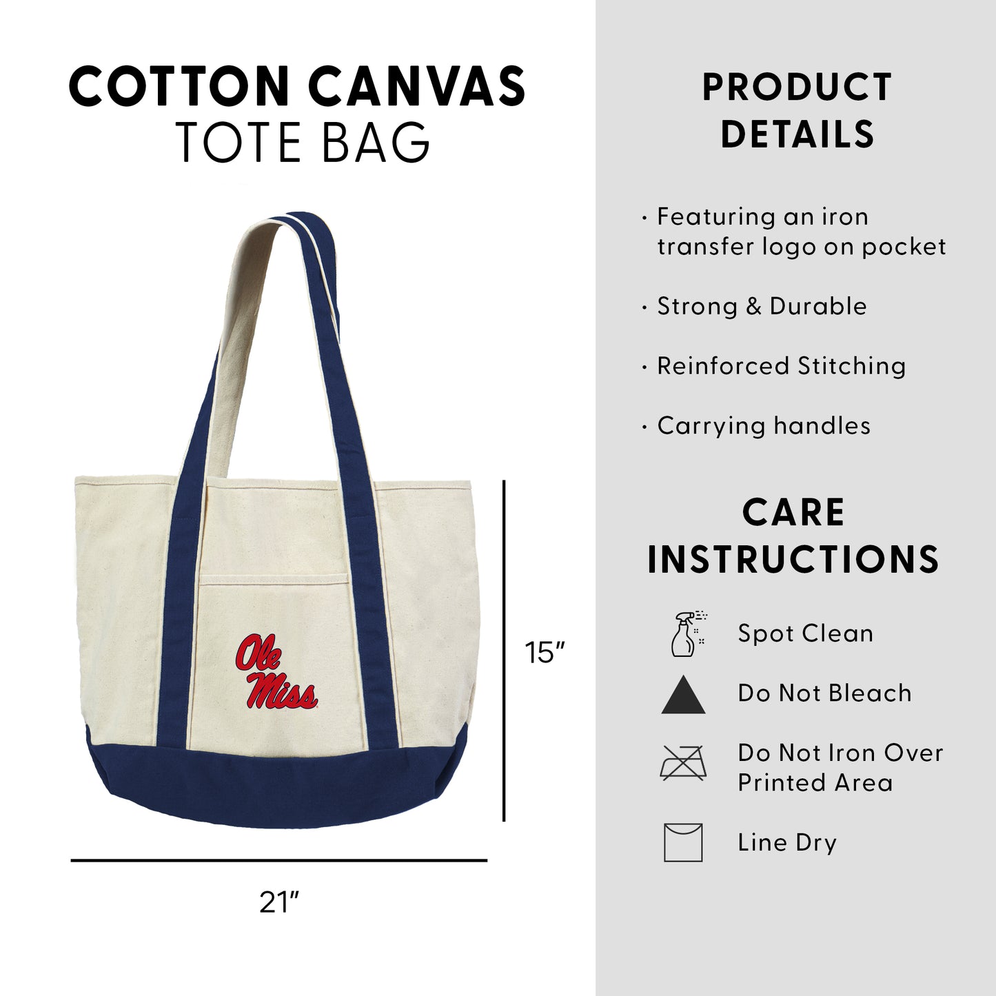 Mississippi Rebels Logo Canvas Tote Dimensions