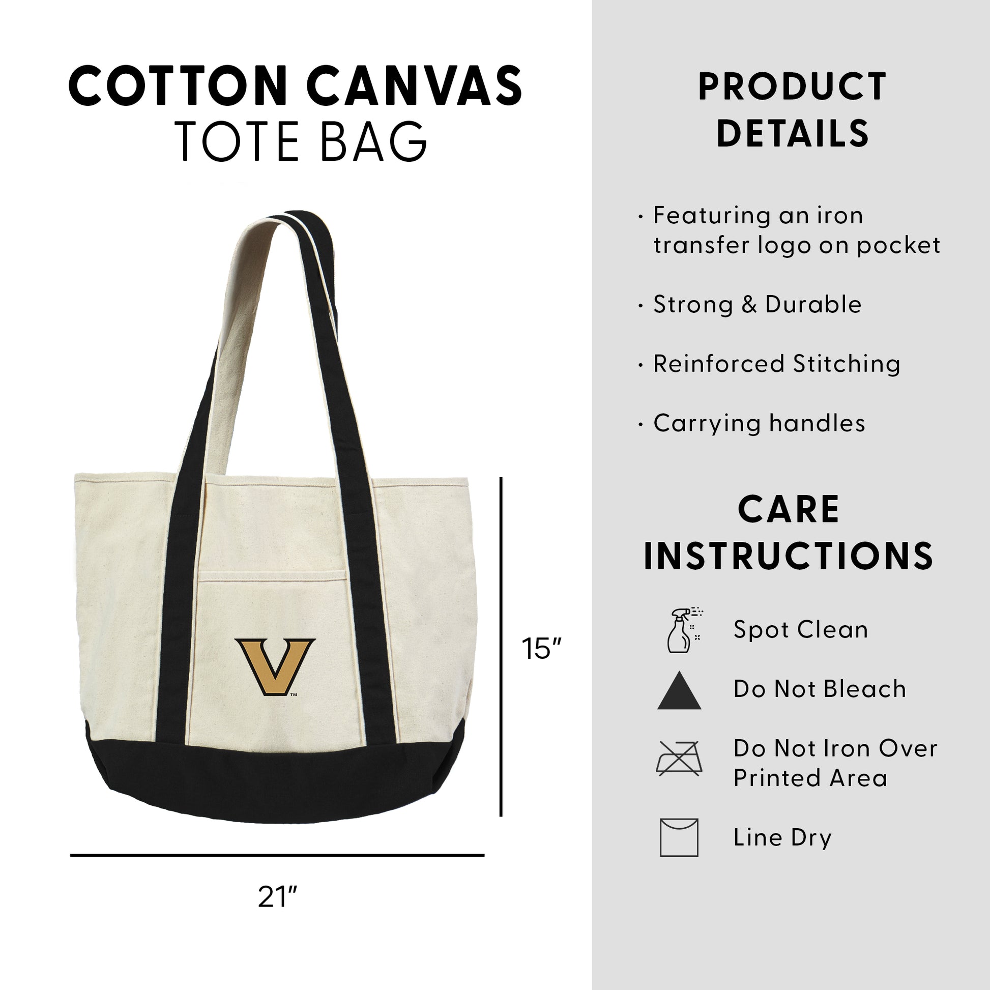Vanderbilt Commodores Logo Canvas Tote Dimensions