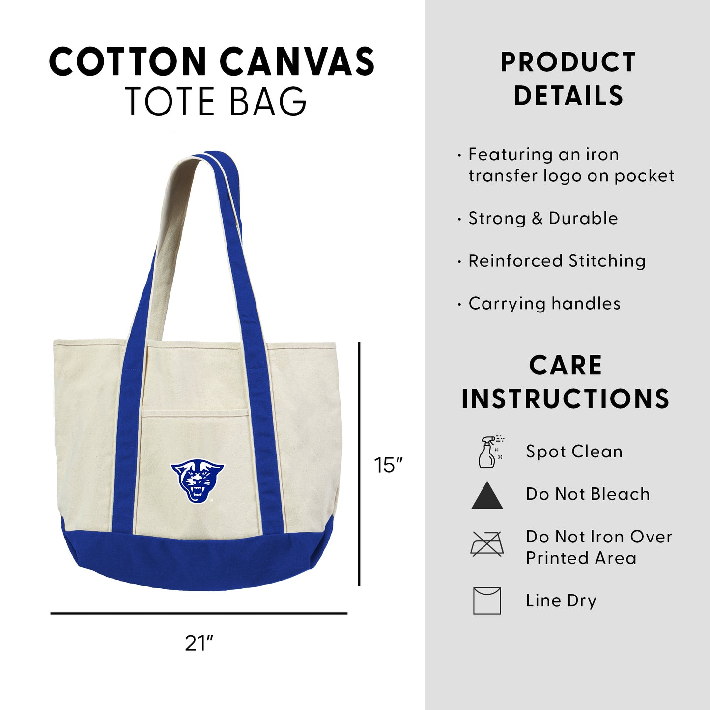 Georgia State Panthers Logo Canvas Tote Dimensions