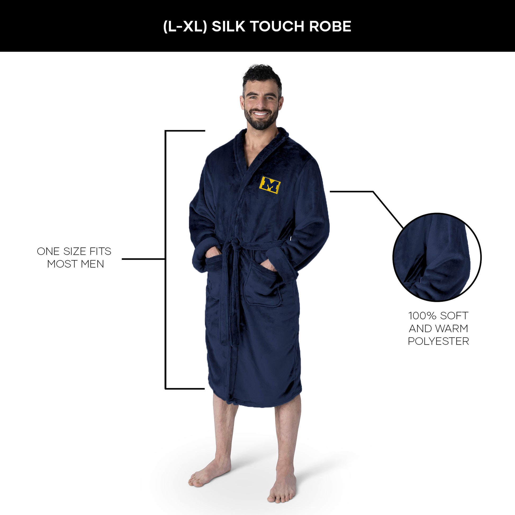 Michigan Wolverines silk touch team color bathrobe dimensions