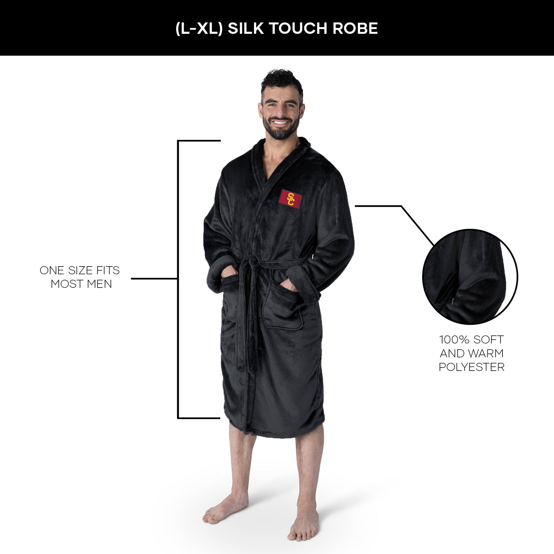 USC Trojans silk touch team color bathrobe dimensions