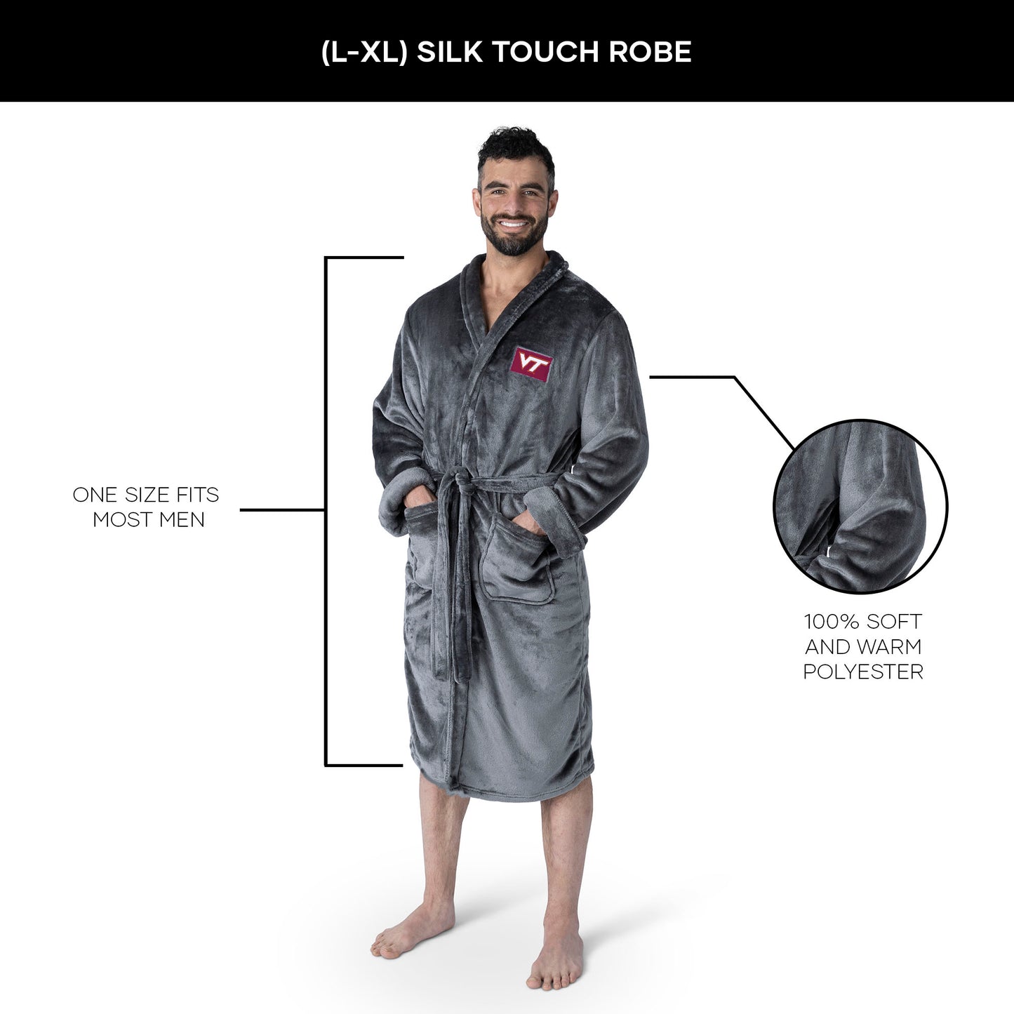 Virginia Tech Hokies silk touch team color bathrobe dimensions