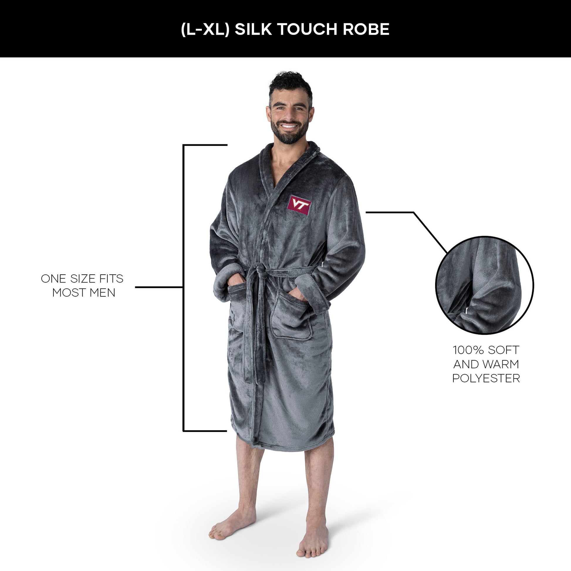 Virginia Tech Hokies silk touch team color bathrobe dimensions
