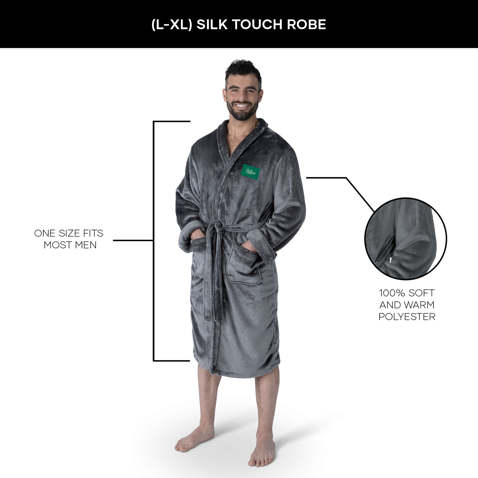 South Florida Bulls silk touch team color bathrobe dimensions