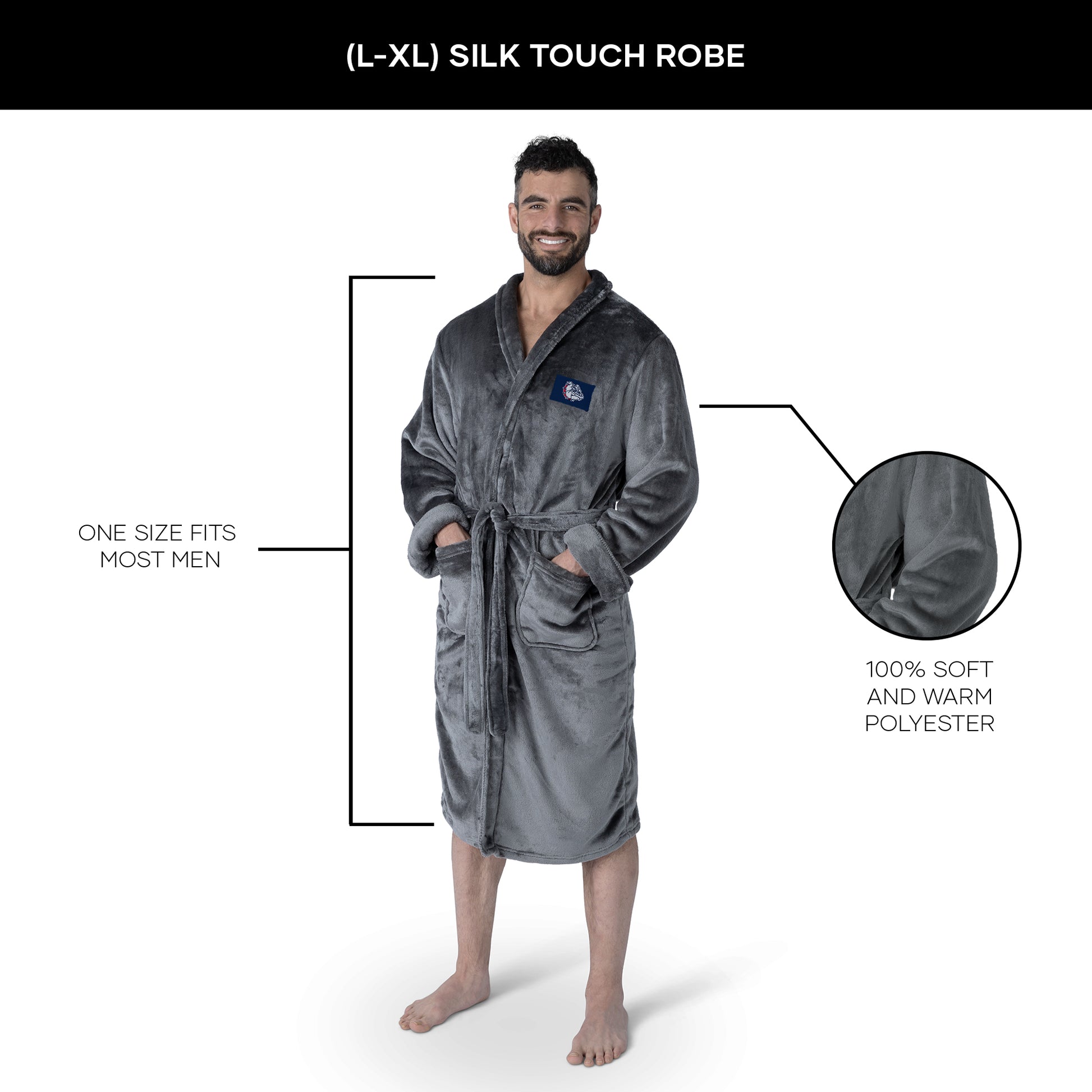 Gonzaga Bulldogs silk touch team color bathrobe dimensions