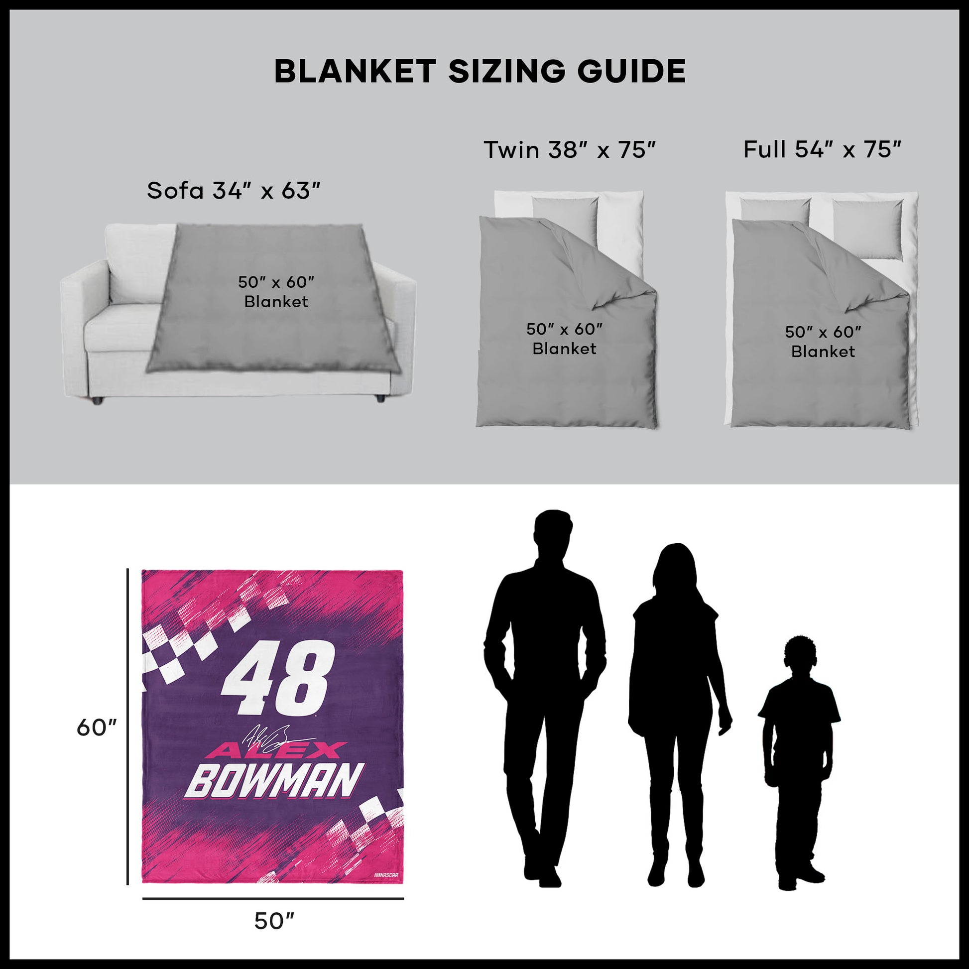 NASCAR Alex Bowman throw blanket dimensions