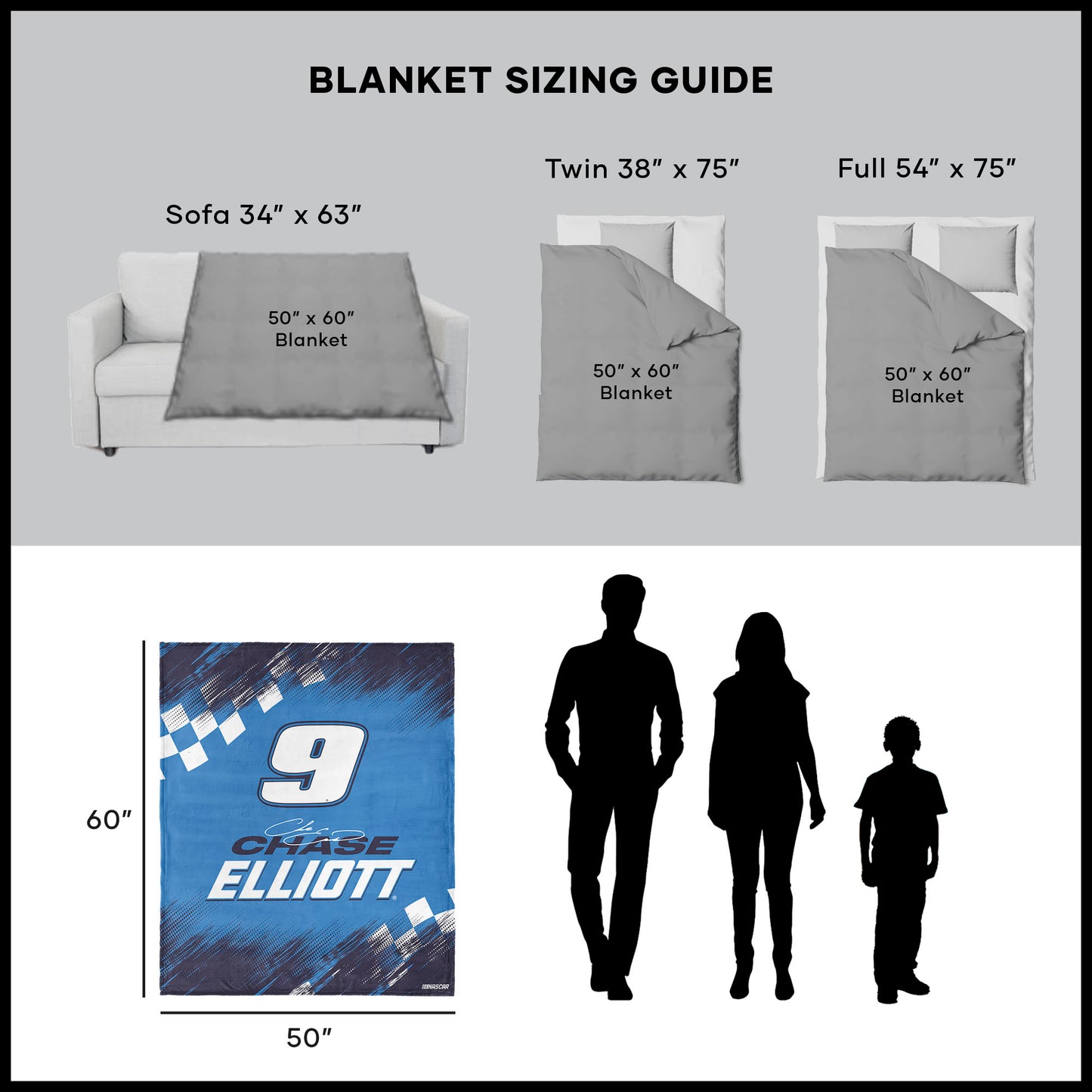 NASCAR Chase Elliot throw blanket dimensions