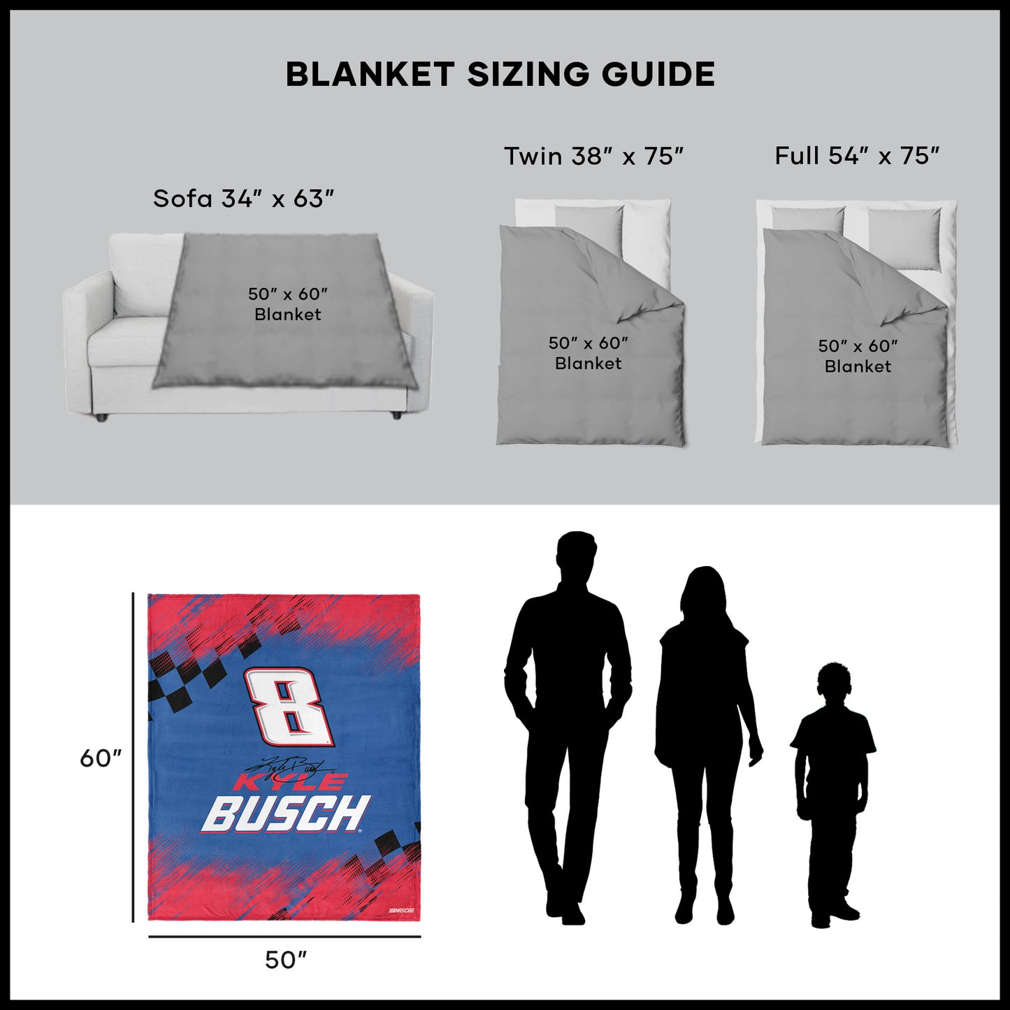 NASCAR Kyle Busch throw blanket dimensions