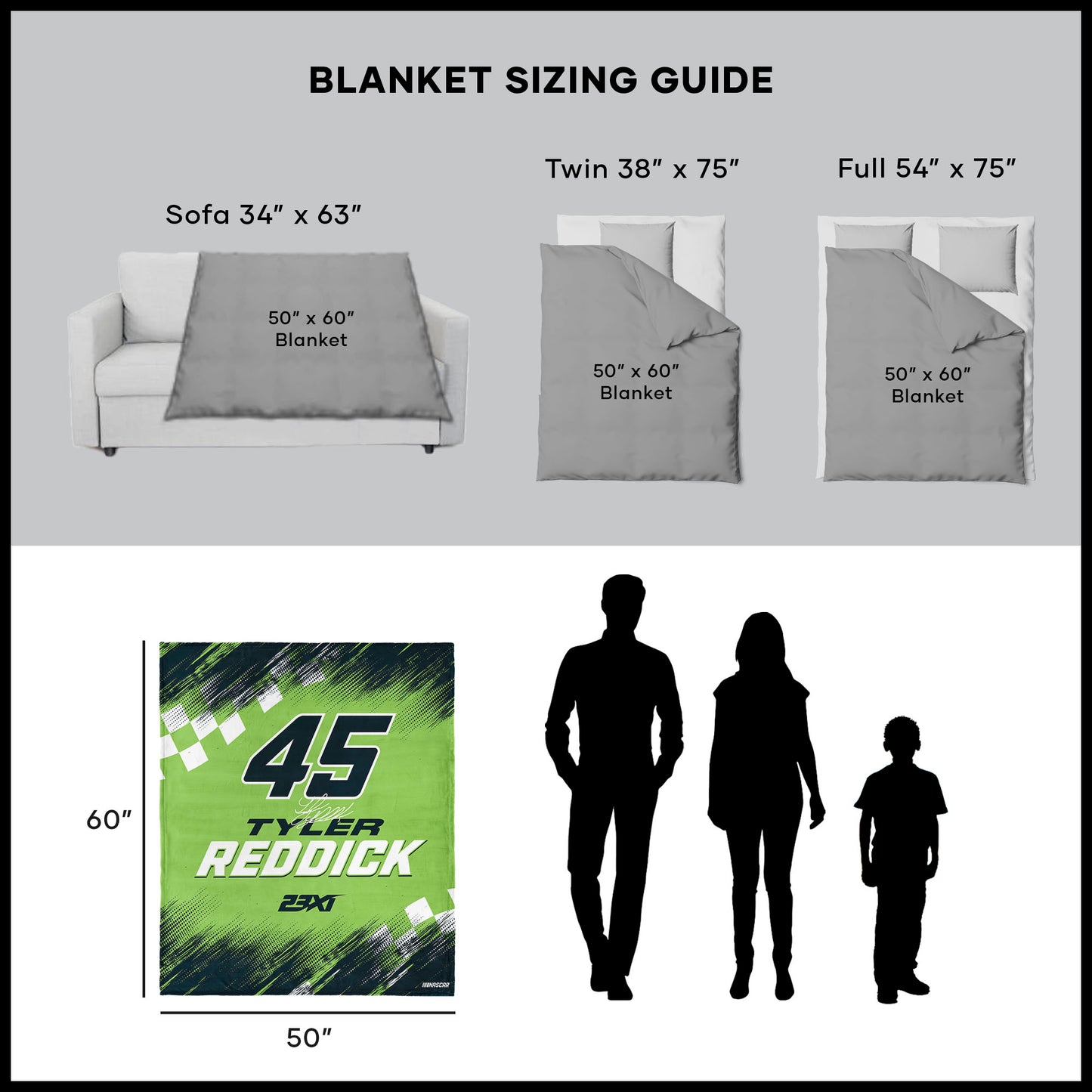 NASCAR Tyler Reddick throw blanket dimensions
