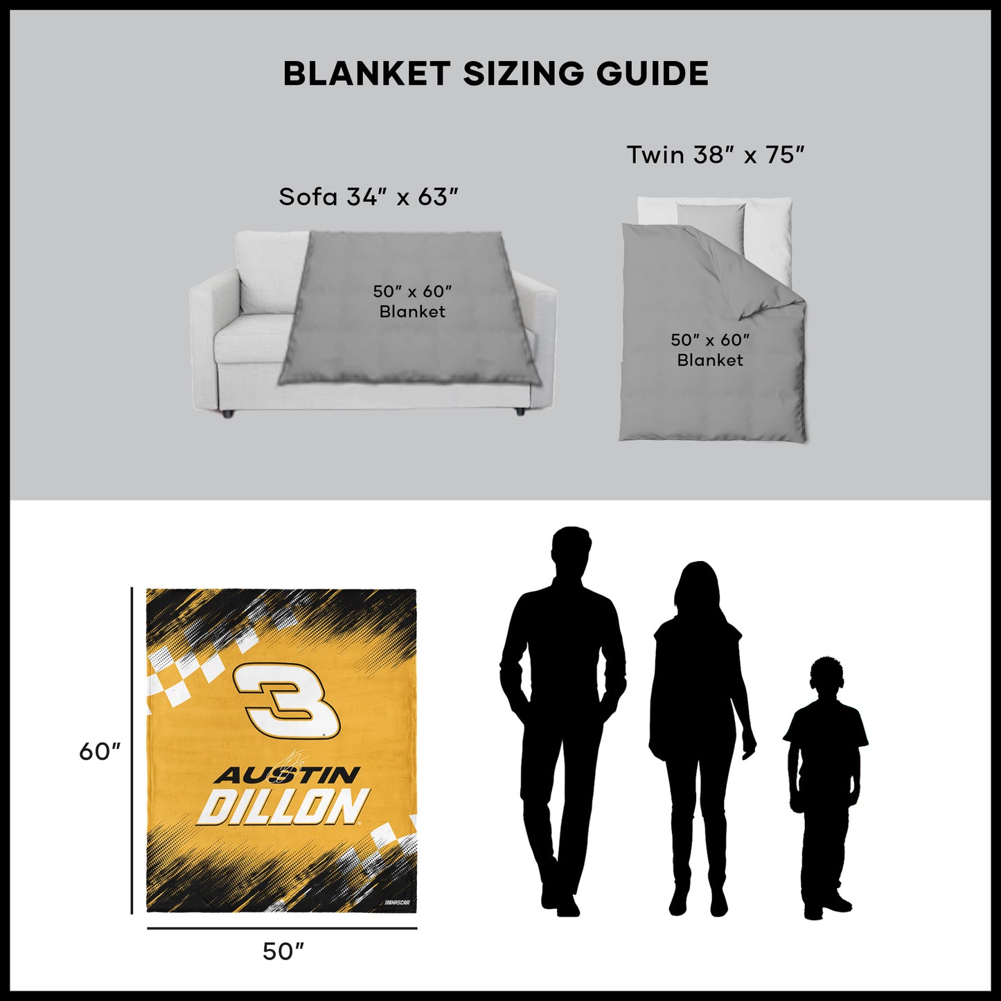 NASCAR Austin Dillon throw blanket dimensions