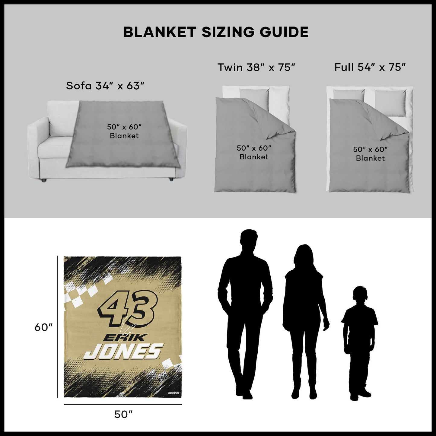 NASCAR Erik Jones throw blanket dimensions