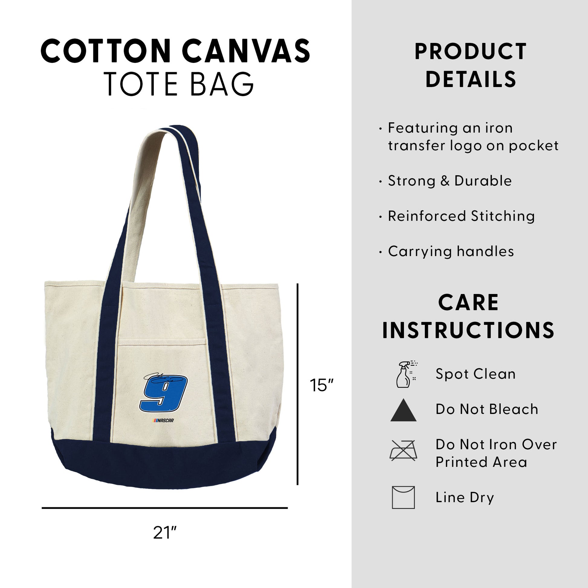 NASCAR Chase Elliot Canvas Tote Dimensions