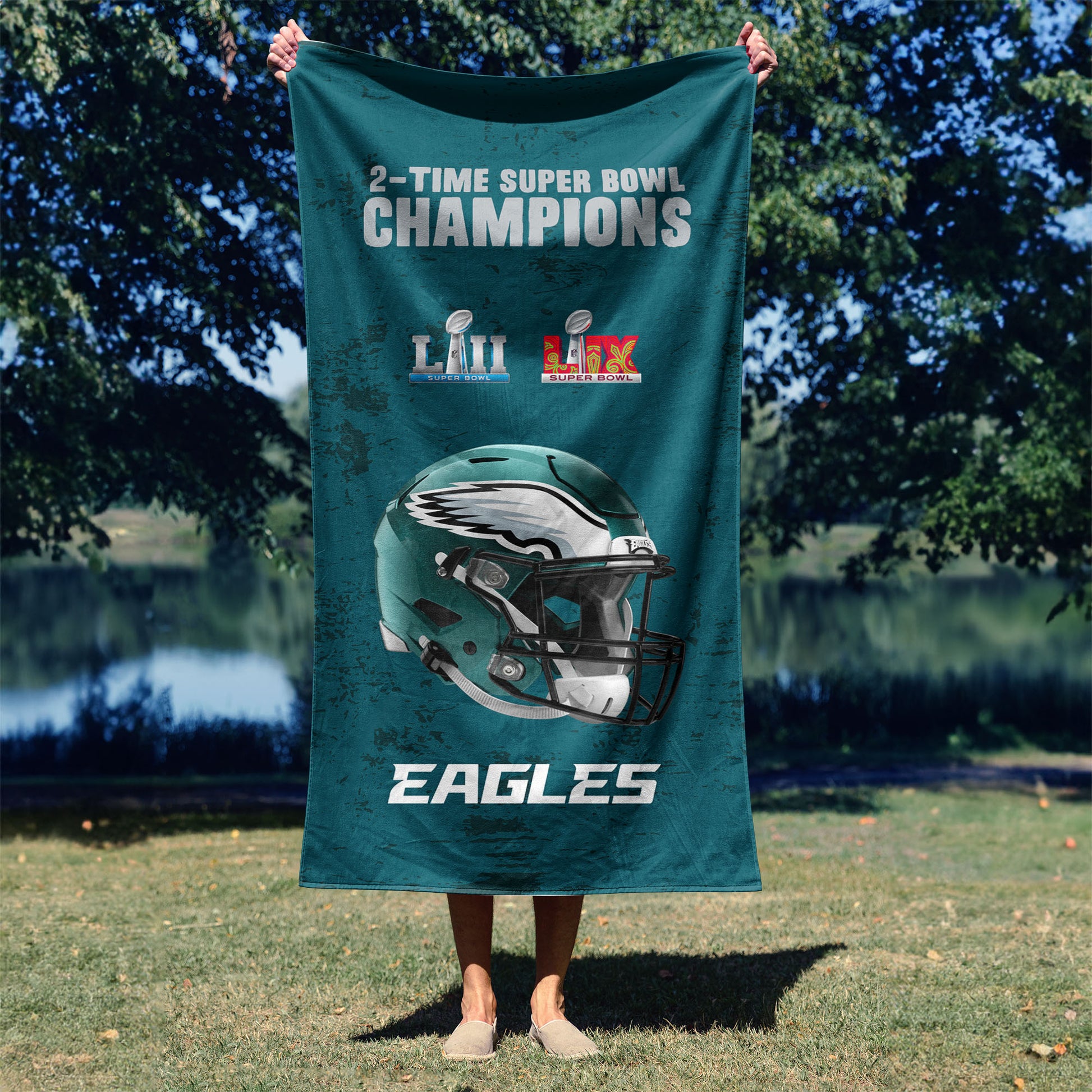 Philadelphia Eagles Multi Super Bowl Champs Beach Towel Lifestyle 2