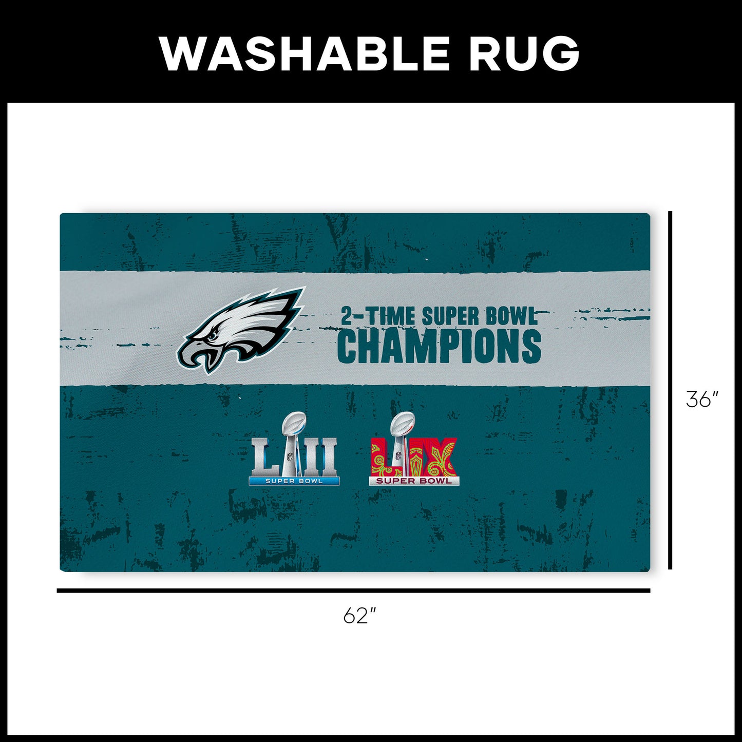 Philadelphia Eagles Multi Super Bowl Champions Large Washable Rug Dimensions
