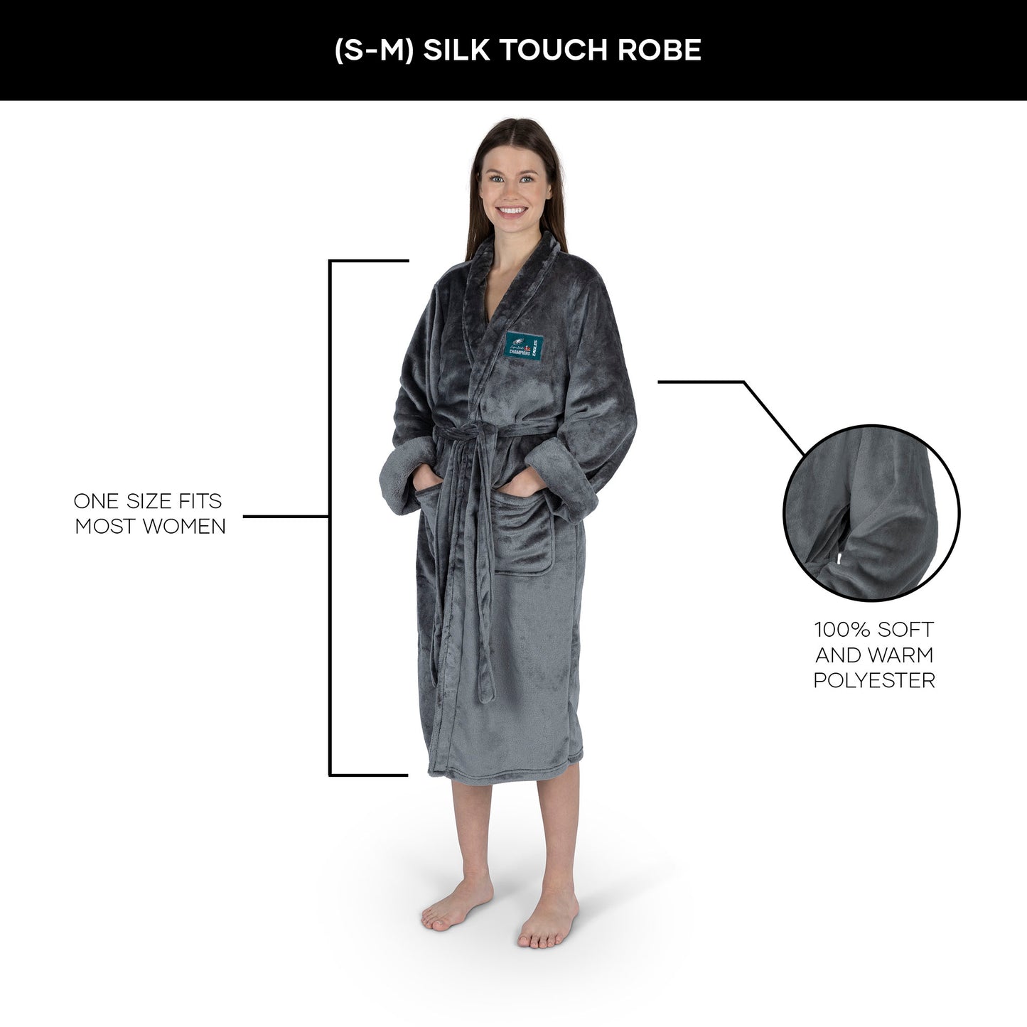 Philadelphia Eagles Super Bowl Champions silk touch charcoal women bathrobe