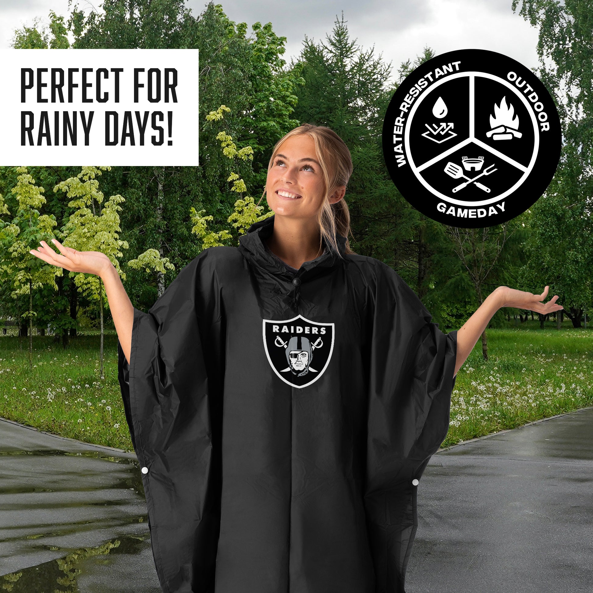 Las Vegas Raiders hooded rain poncho