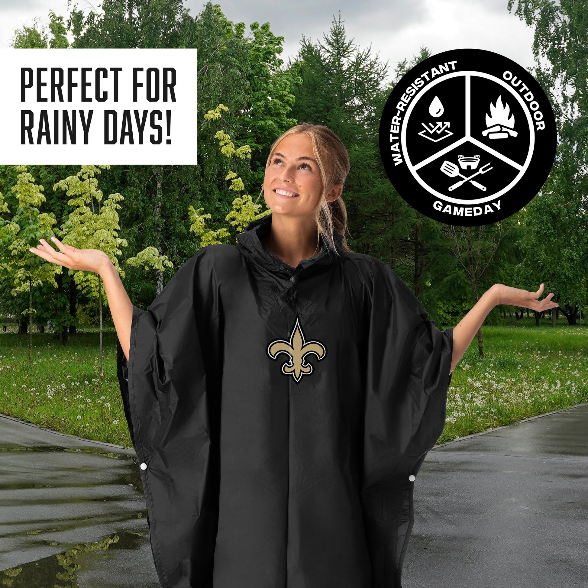 New Orleans Saints hooded rain poncho