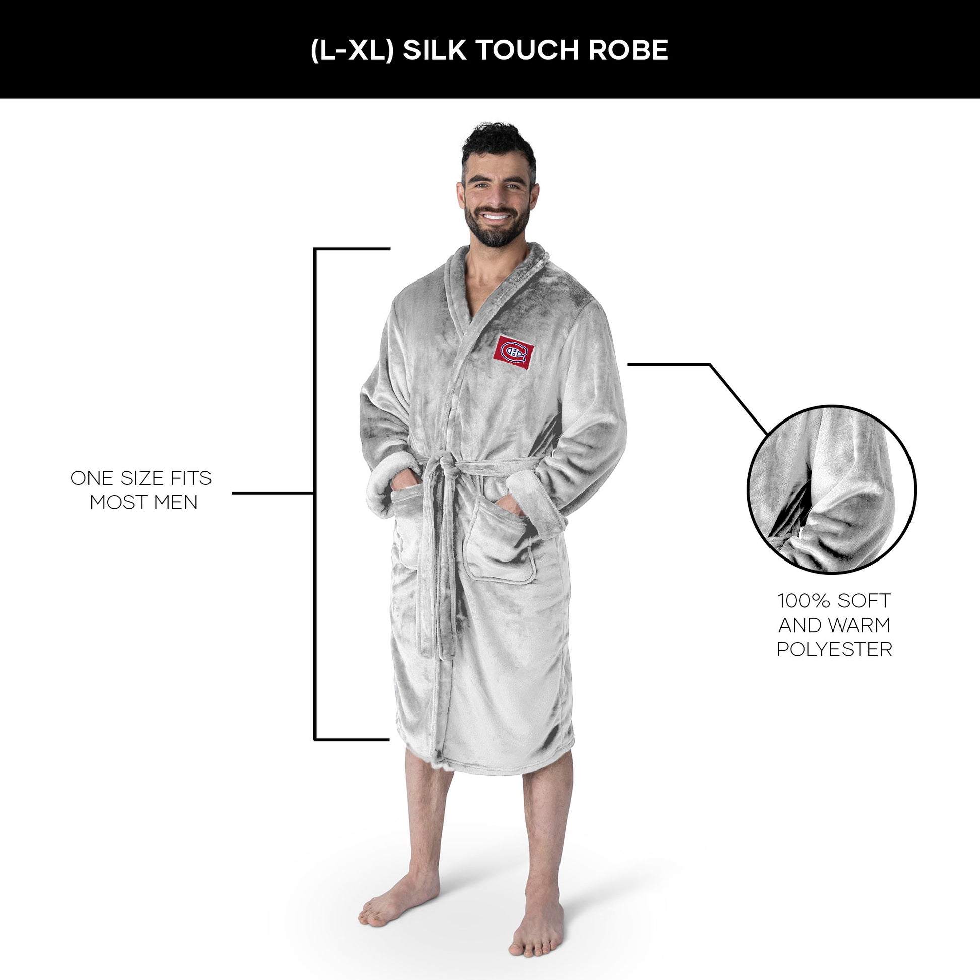 Montreal Canadiens silk touch team color bathrobe dimensions