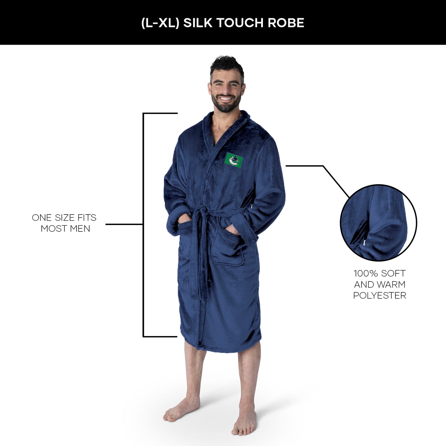 Vancouver Canucks silk touch team color bathrobe dimensions