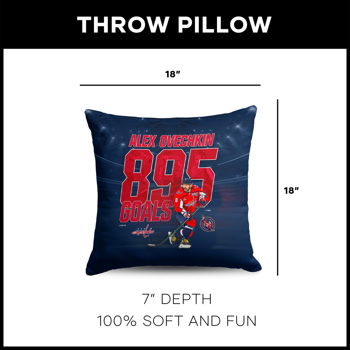 Alex Ovechkin 895 goals scored pillow Dimensions