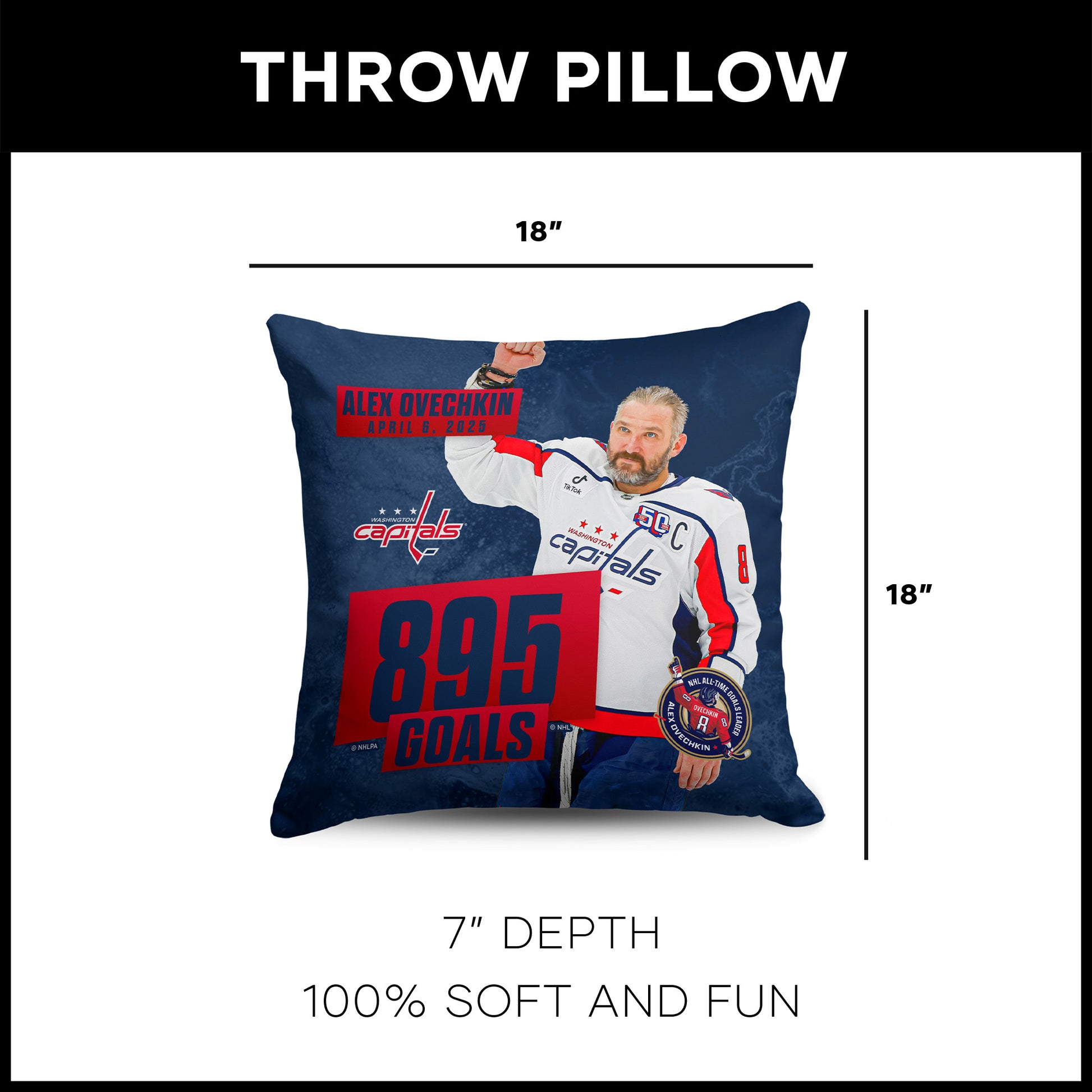 Alex Ovechkin 895 goals scored pillow dimensions