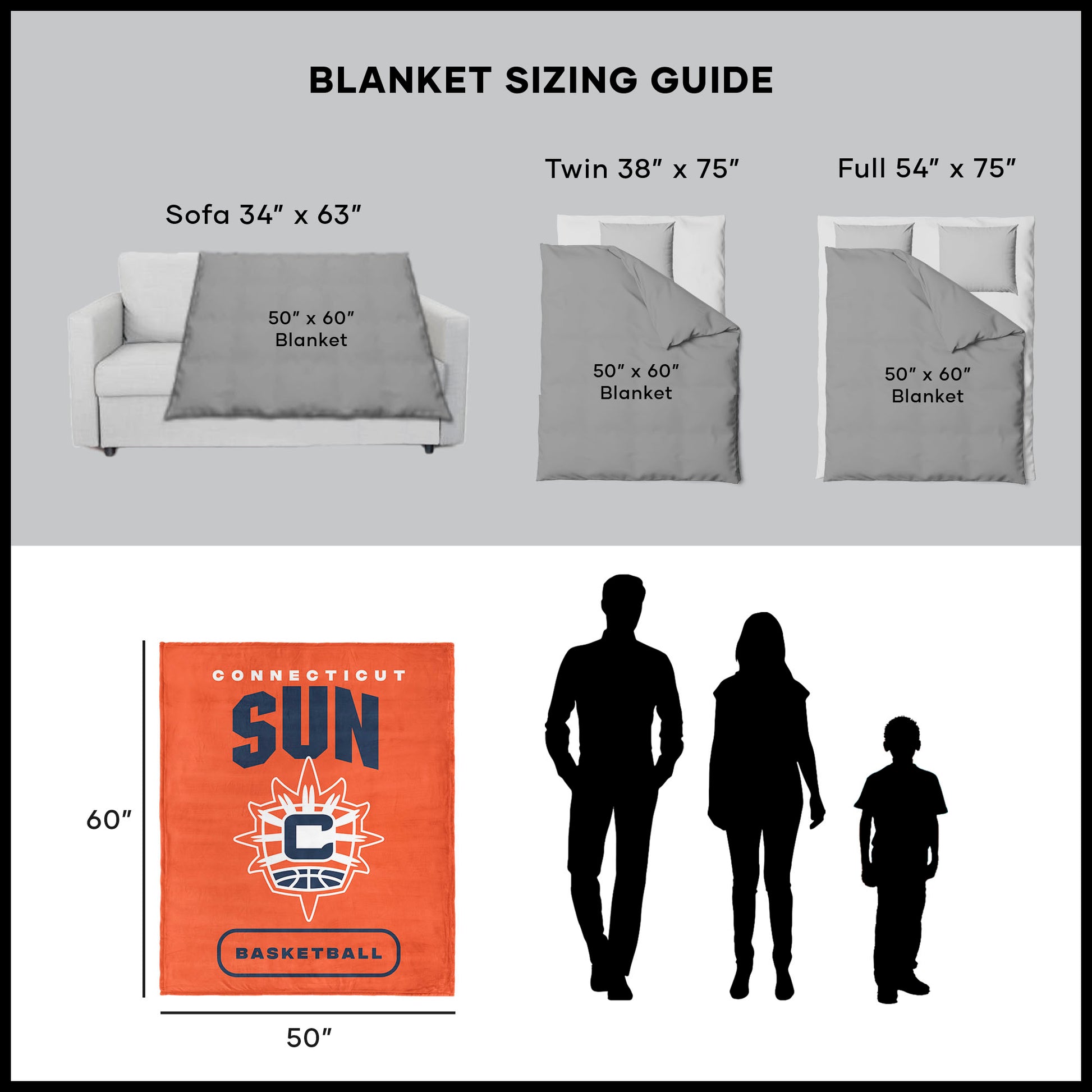Connecticut Sun throw blanket dimensions