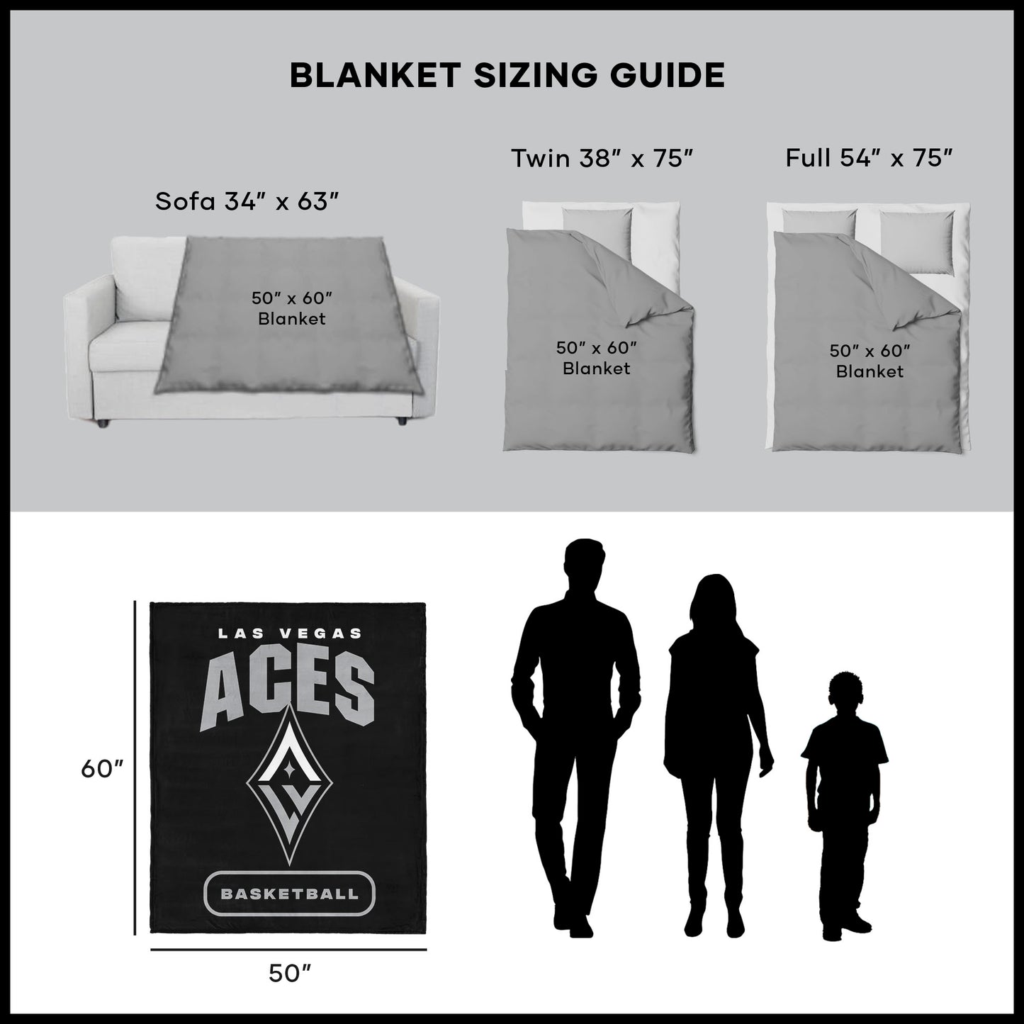 Las Vegas Aces throw blanket dimensions
