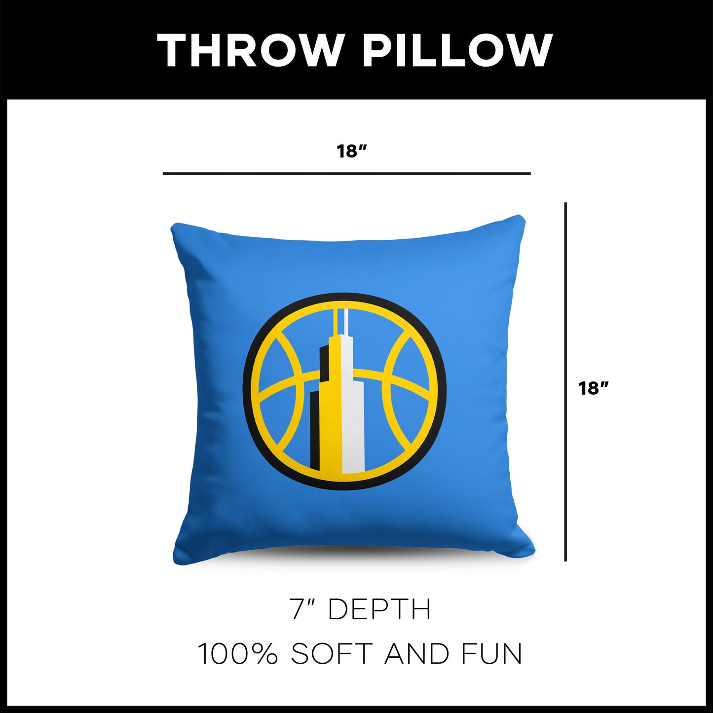 Chicago Sky WNBA Throw Pillow dimensions