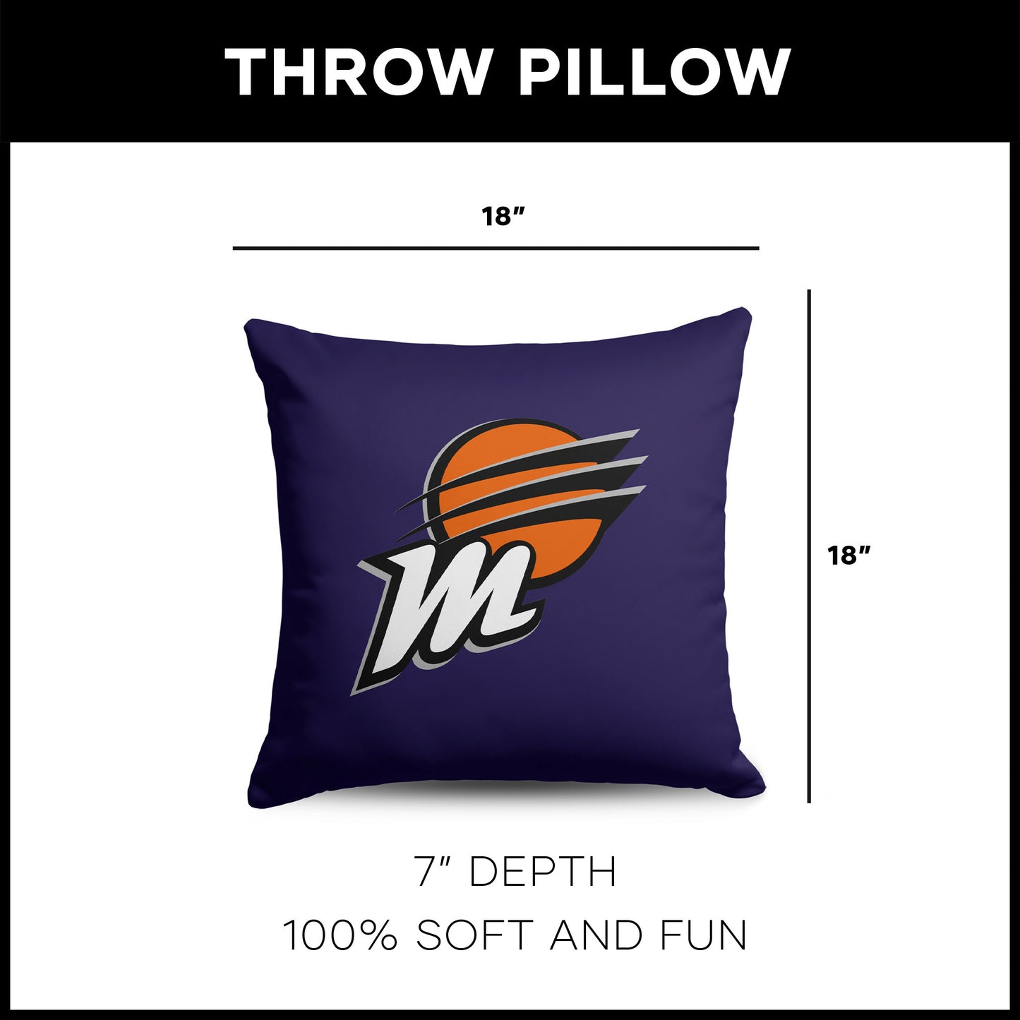 Phoenix Mercury WNBA Throw Pillow dimensions
