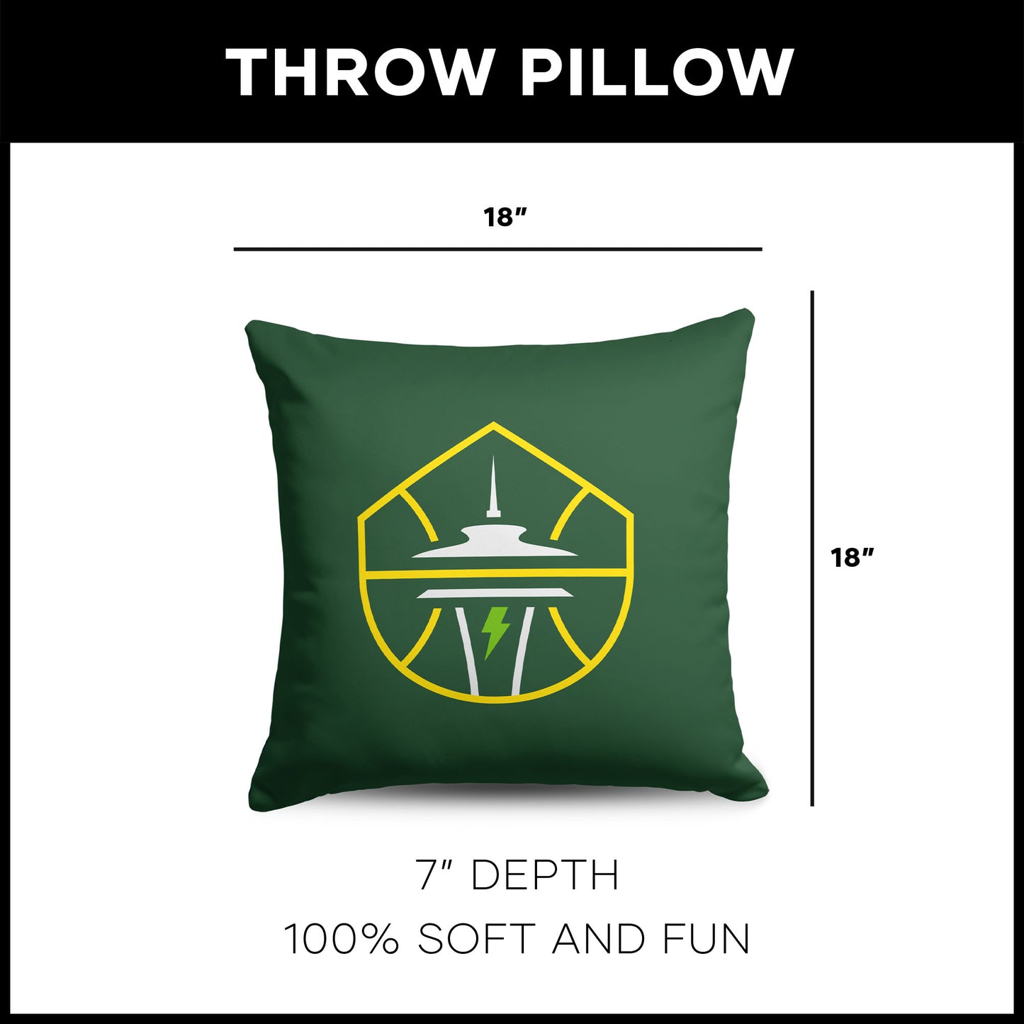 Seattle Storm WNBA Throw Pillow dimensions