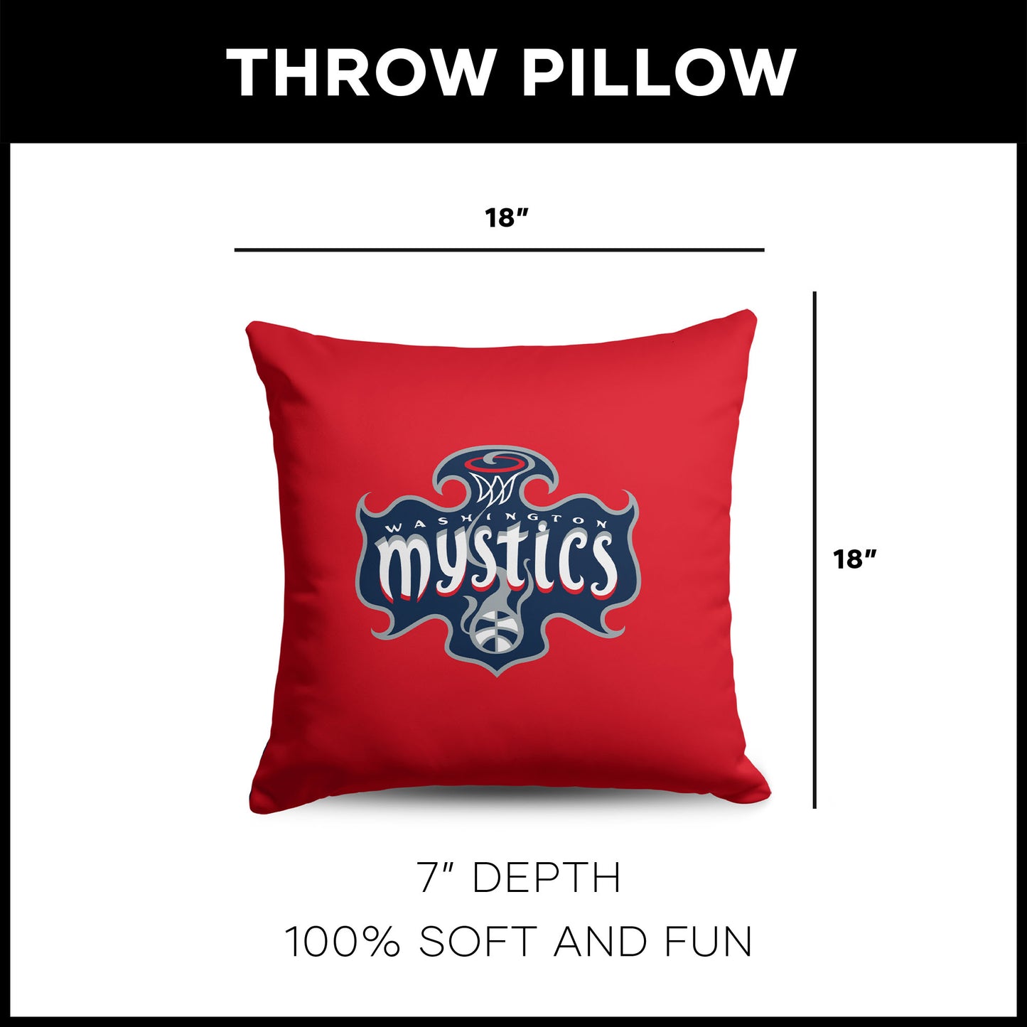 Washington Mystics WNBA Throw Pillow dimensions