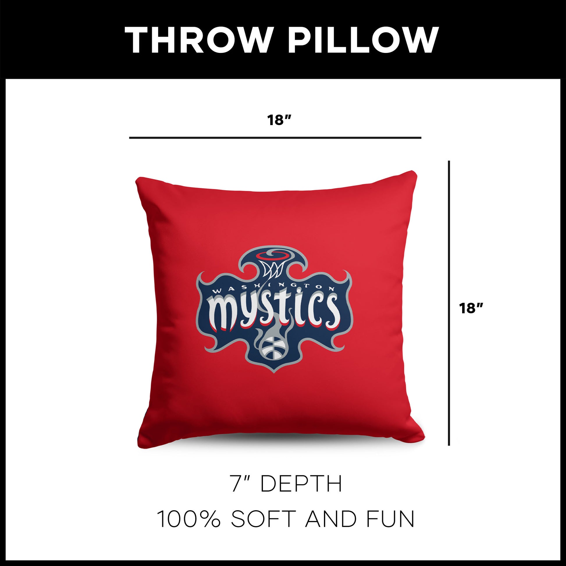 Washington Mystics WNBA Throw Pillow dimensions