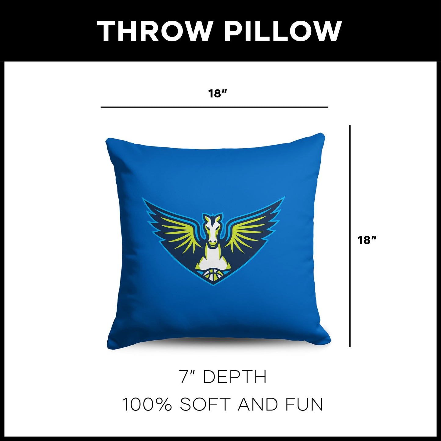 Dallas Wings WNBA Throw Pillow dimensions