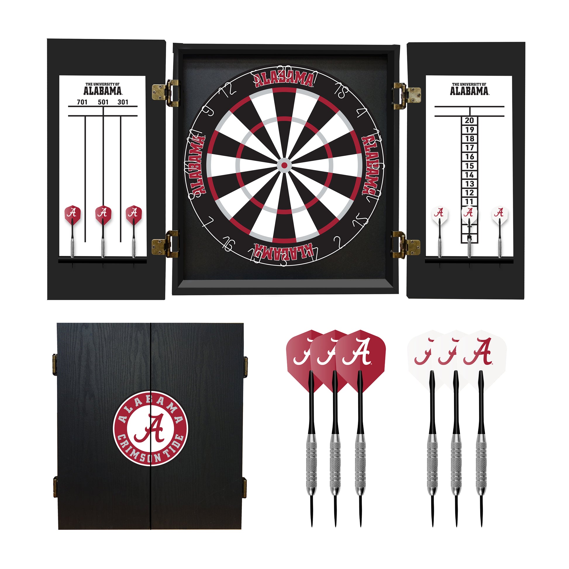 Alabama Crimson Tide Dart Board Cabinet Set