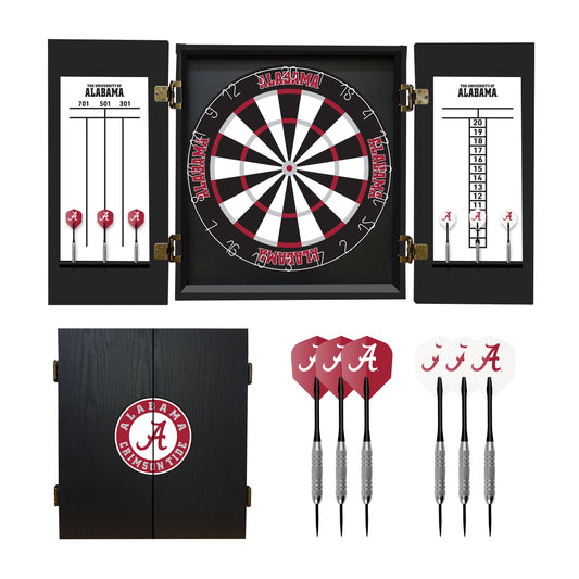 Alabama Crimson Tide Dart Board Cabinet Set
