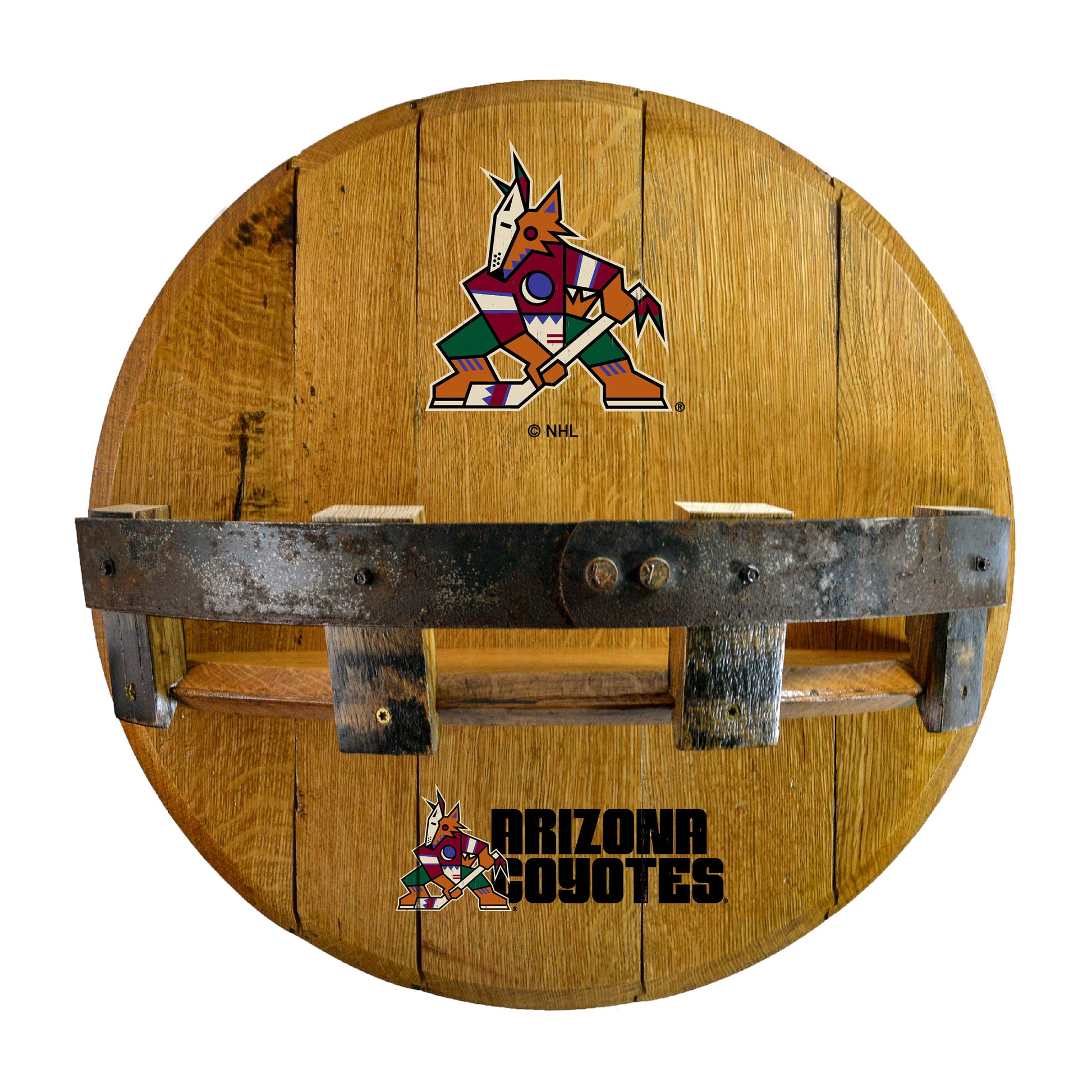 Arizona Coyotes whiskey barrel shelf