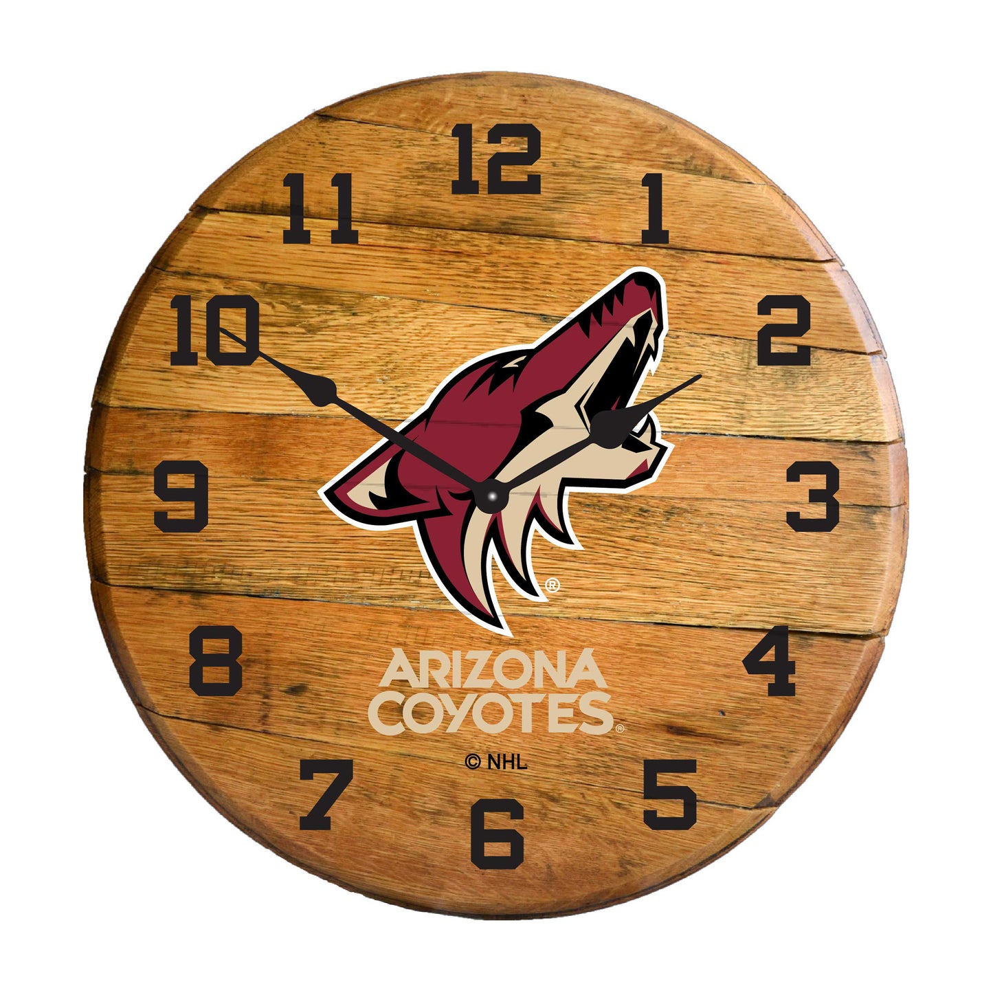 Arizona Coyotes whiskey barrel wall clock
