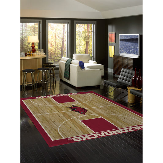 Arkansas Razorbacks courtside style area rug lifestyle