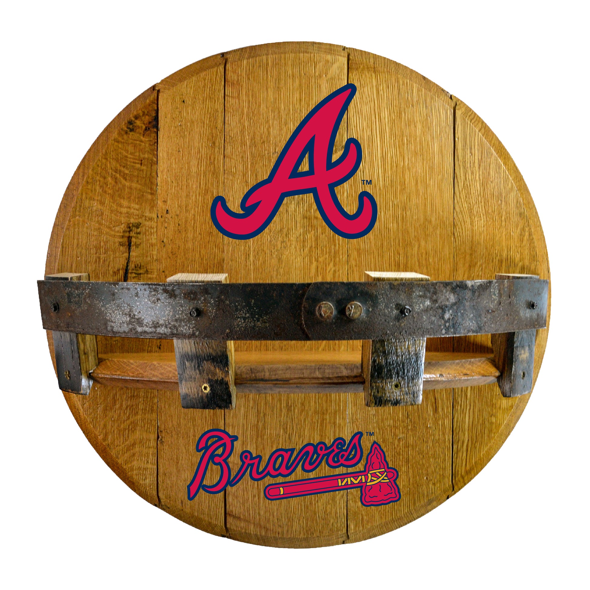 Atlanta Braves whiskey barrel shelf
