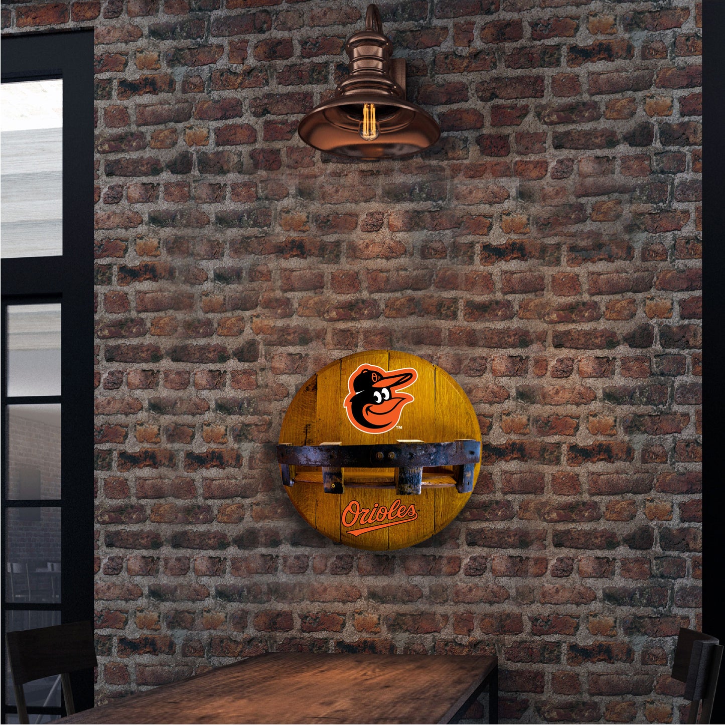 Baltimore Orioles whiskey barrel shelf lifestyle