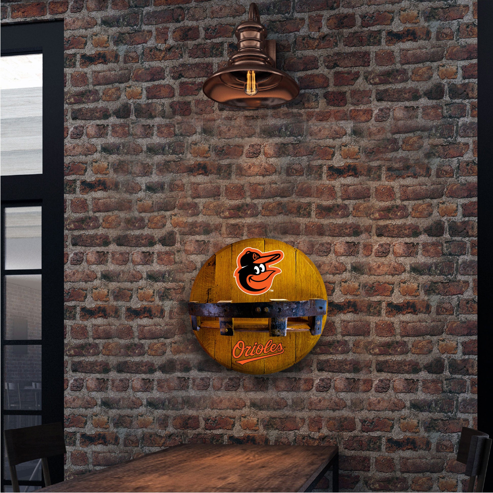 Baltimore Orioles whiskey barrel shelf lifestyle