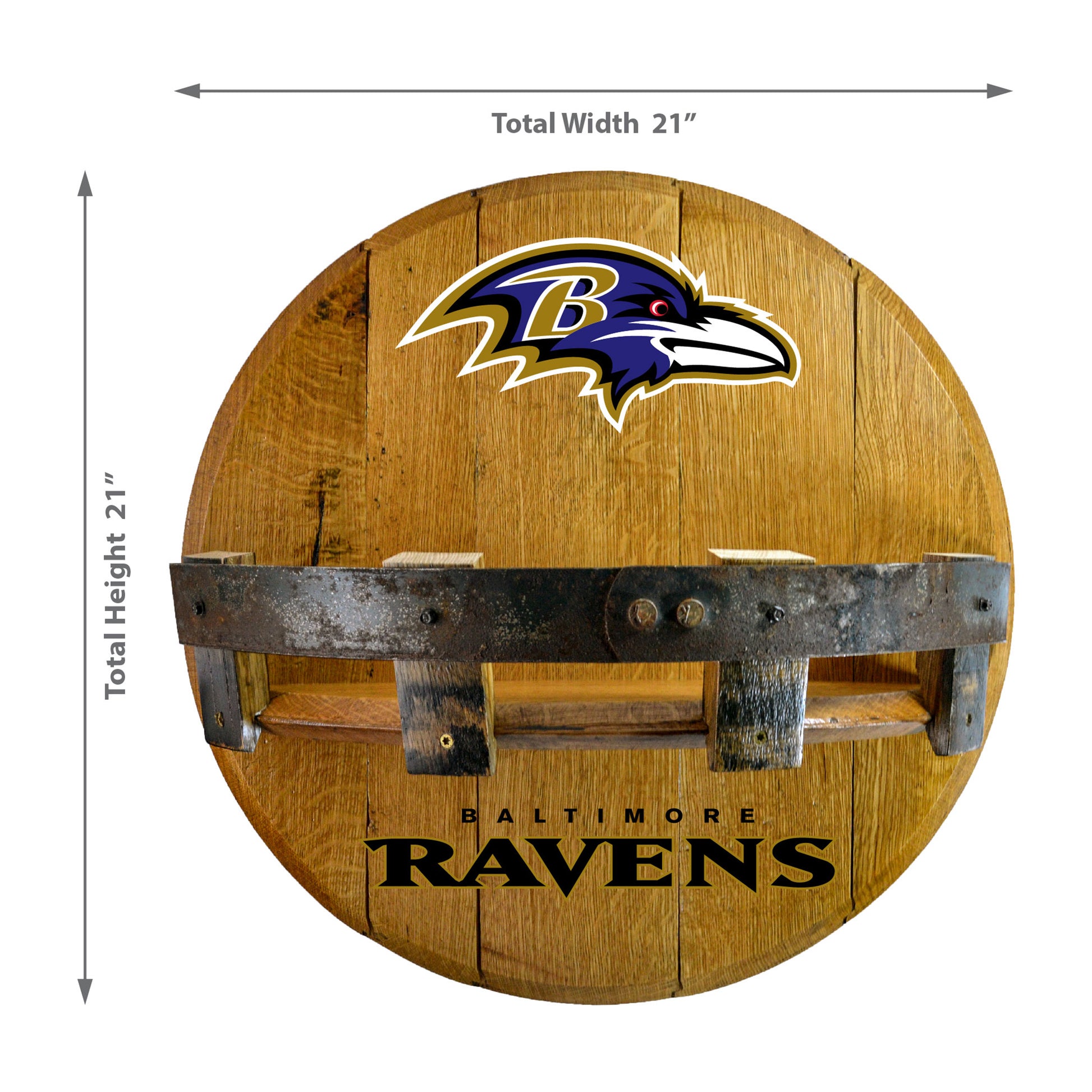 Baltimore Ravens whiskey barrel shelf dimensions