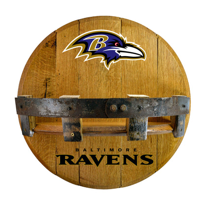 Baltimore Ravens whiskey barrel shelf