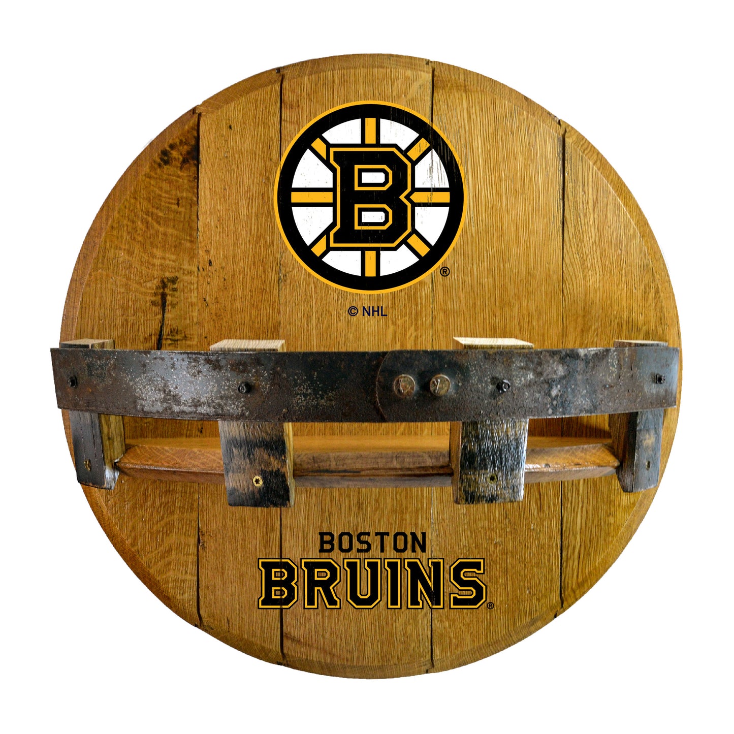 Boston Bruins whiskey barrel shelf