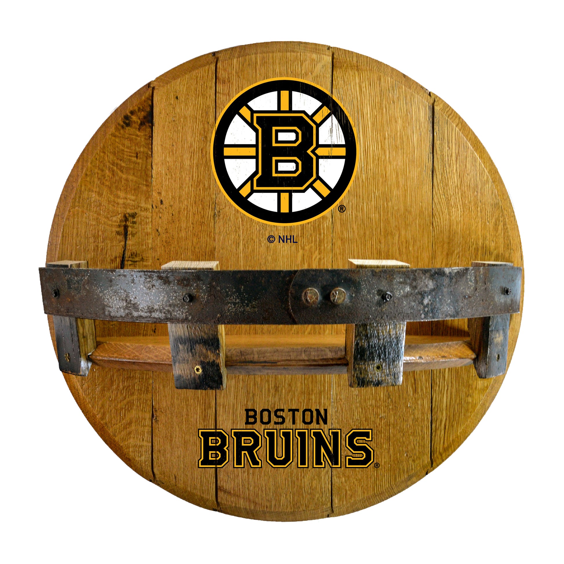 Boston Bruins whiskey barrel shelf